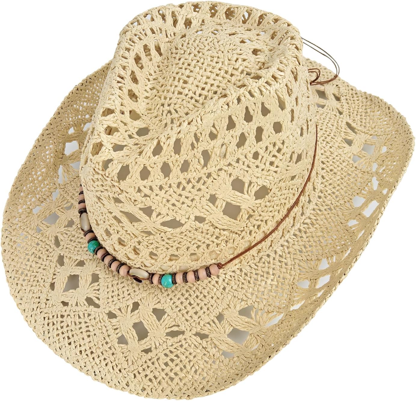 Straw Cowboy Hat with Decorative Bands, Western Cowgirl Hat Woven Sun Hat for Men and Women