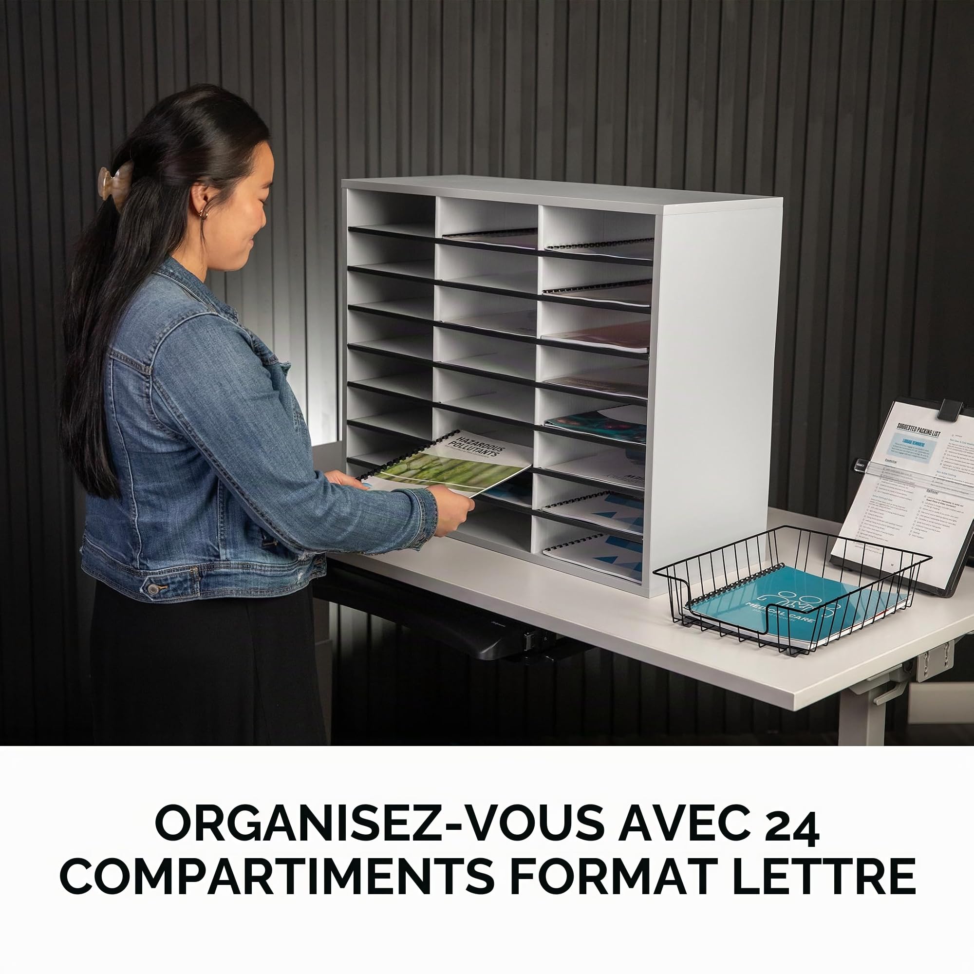 Fellowes Casier À Courrier Trieur De Documents A4 Mélaminé 24 Compartiments Gris 737 x 302 x 594 mm