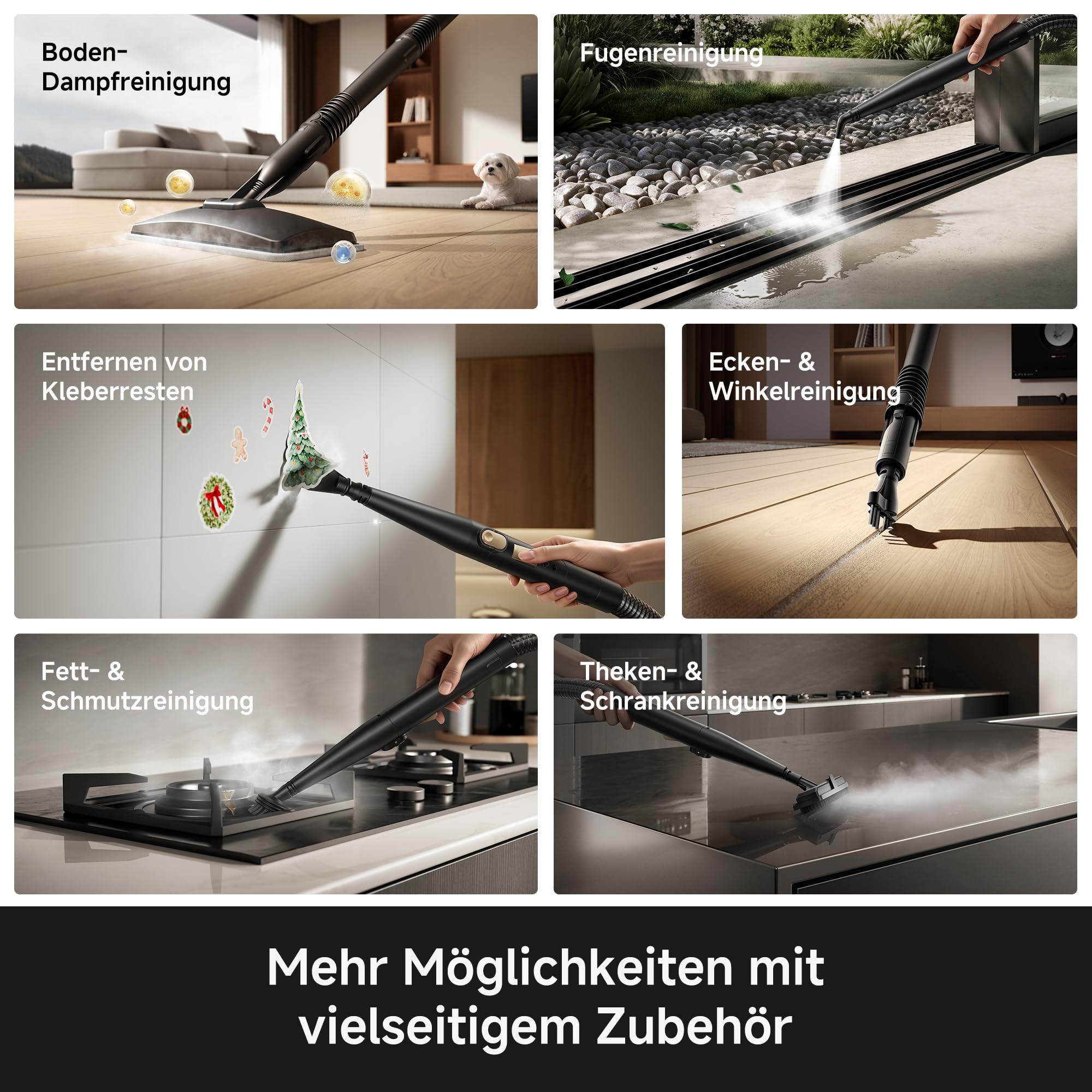Mova S10 Steam Allzweck-Dampfreiniger mit 9 Aufsätzen, überhitztem Dampf, 16.000Pa Saugkraft, ≤5% Restfeuchte, 99,99% Bakterien- und Milbenentfernung, chemiefreier Reinigung