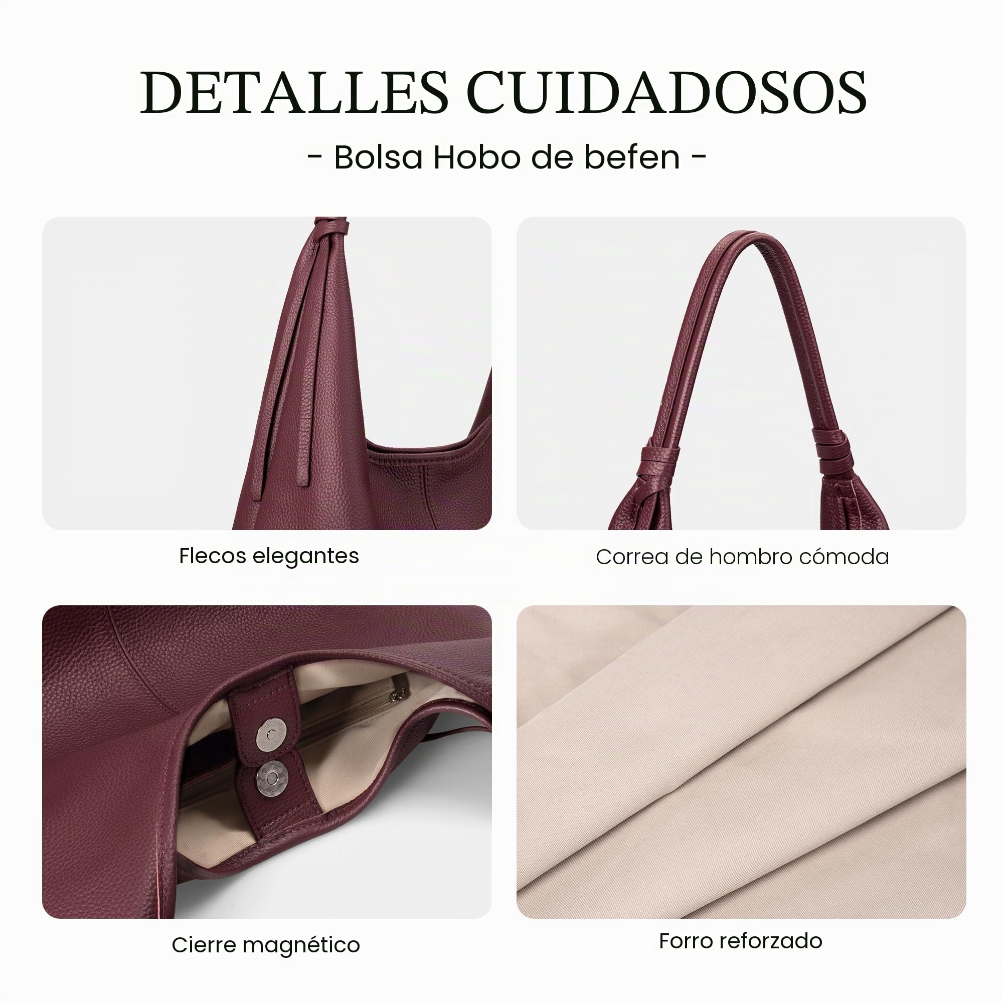 befen Bolsos Hobo de Piel Auténtica para Mujer, Bolso de Mano y Hombro de Primera Calidad con Lazo de Borlas