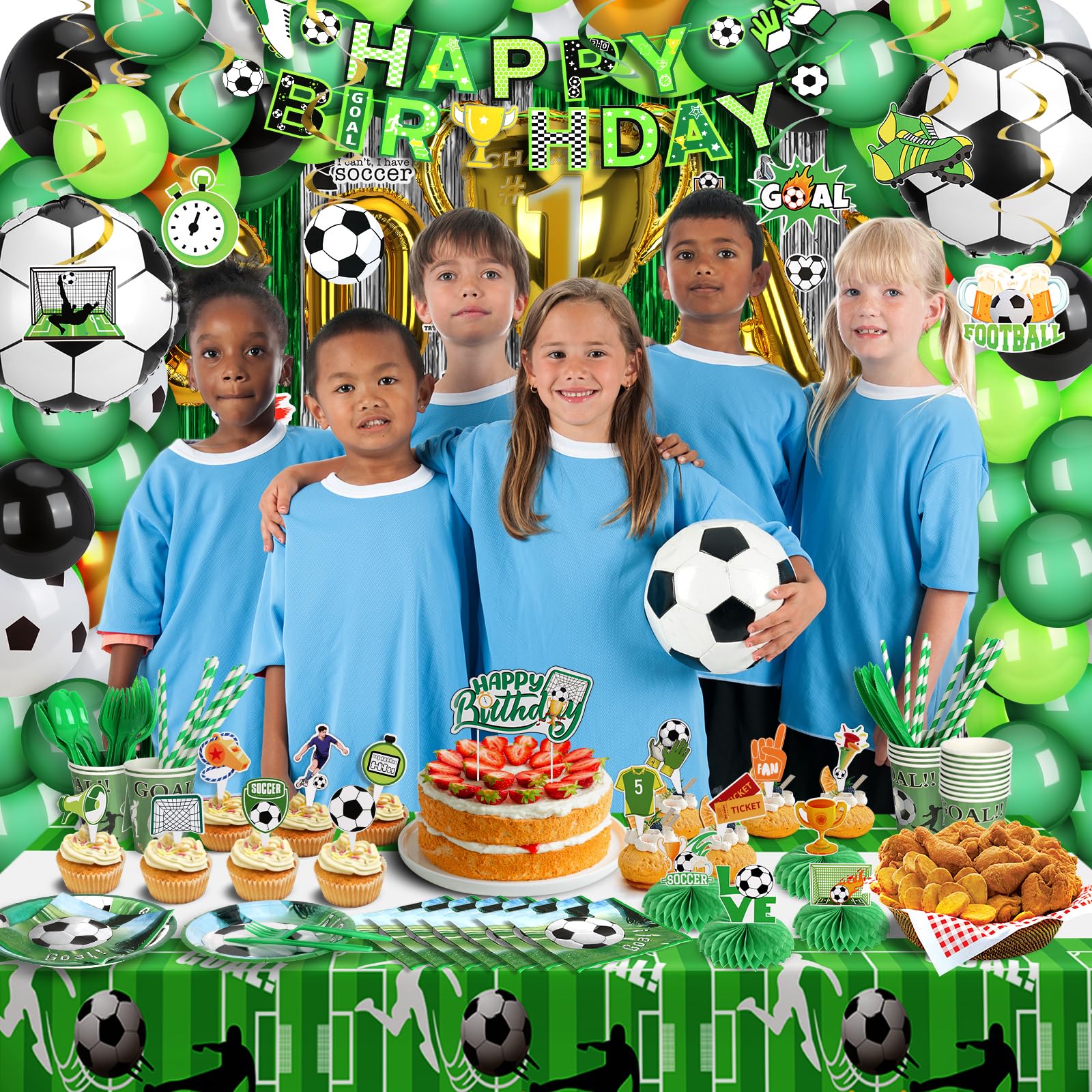 Decorazioni per feste di calcio, 255 pezzi di calcio verde per feste di compleanno