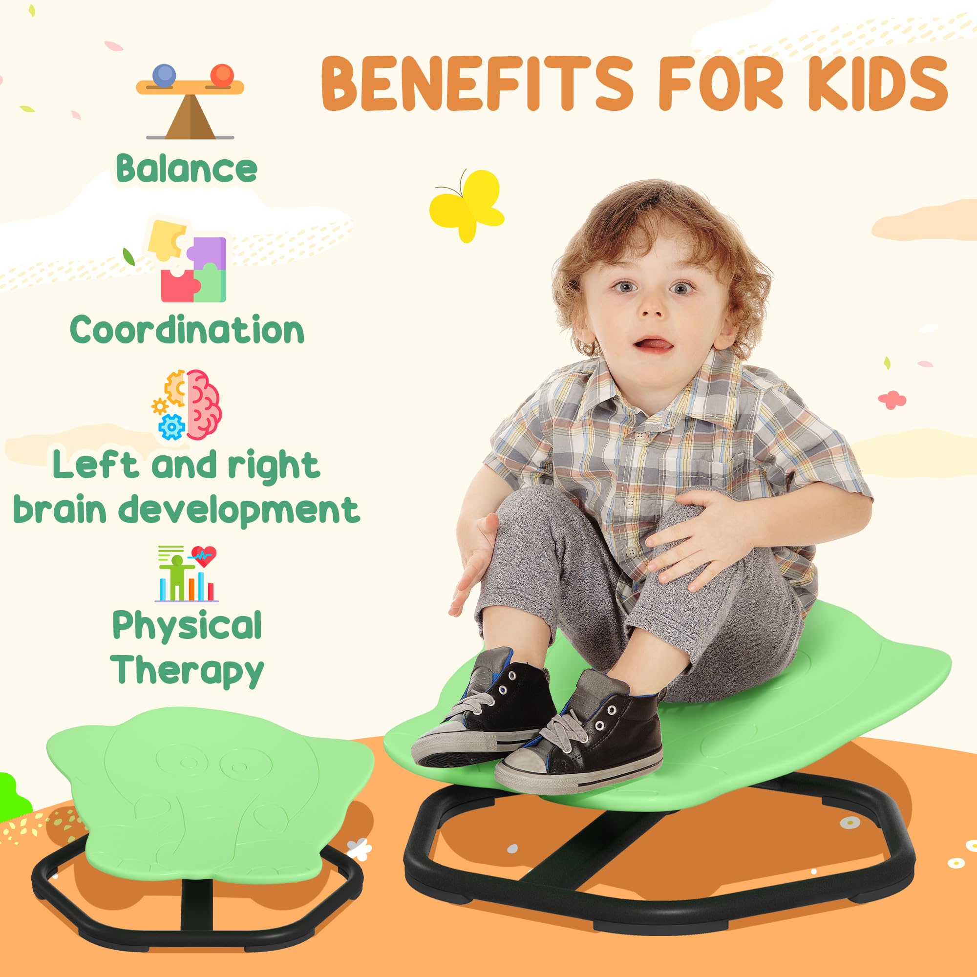 AIYAPLAY Sensorischer Drehstuhl für Autismus, Kinder, Drehstuhl, Grün | Sensorisches Spielzeug für Autistik & ADHS, Sitz- und Spinnausrüstung, Training Balance & Koordination
