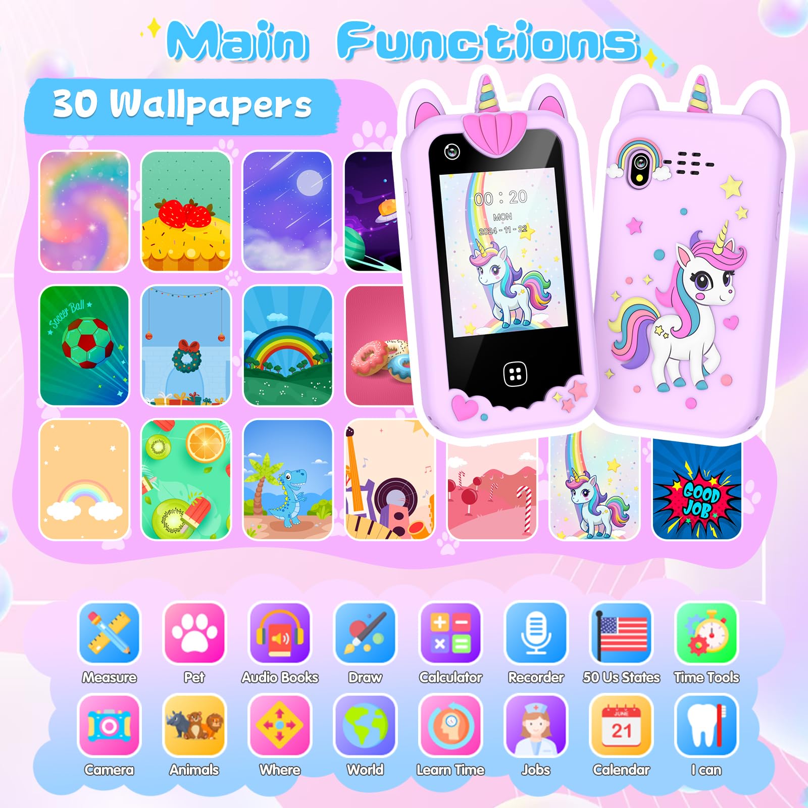 Kids Smart Phone Toys for Girls - 2.8’’ Touchscreen Cell Phone for Kids Age 3 4 5 6 7 8 9 Year Old with Dual Camera, Music Player, Games, Clock, Learning Toys for kids Christmas Birthday Gifts?Purple?