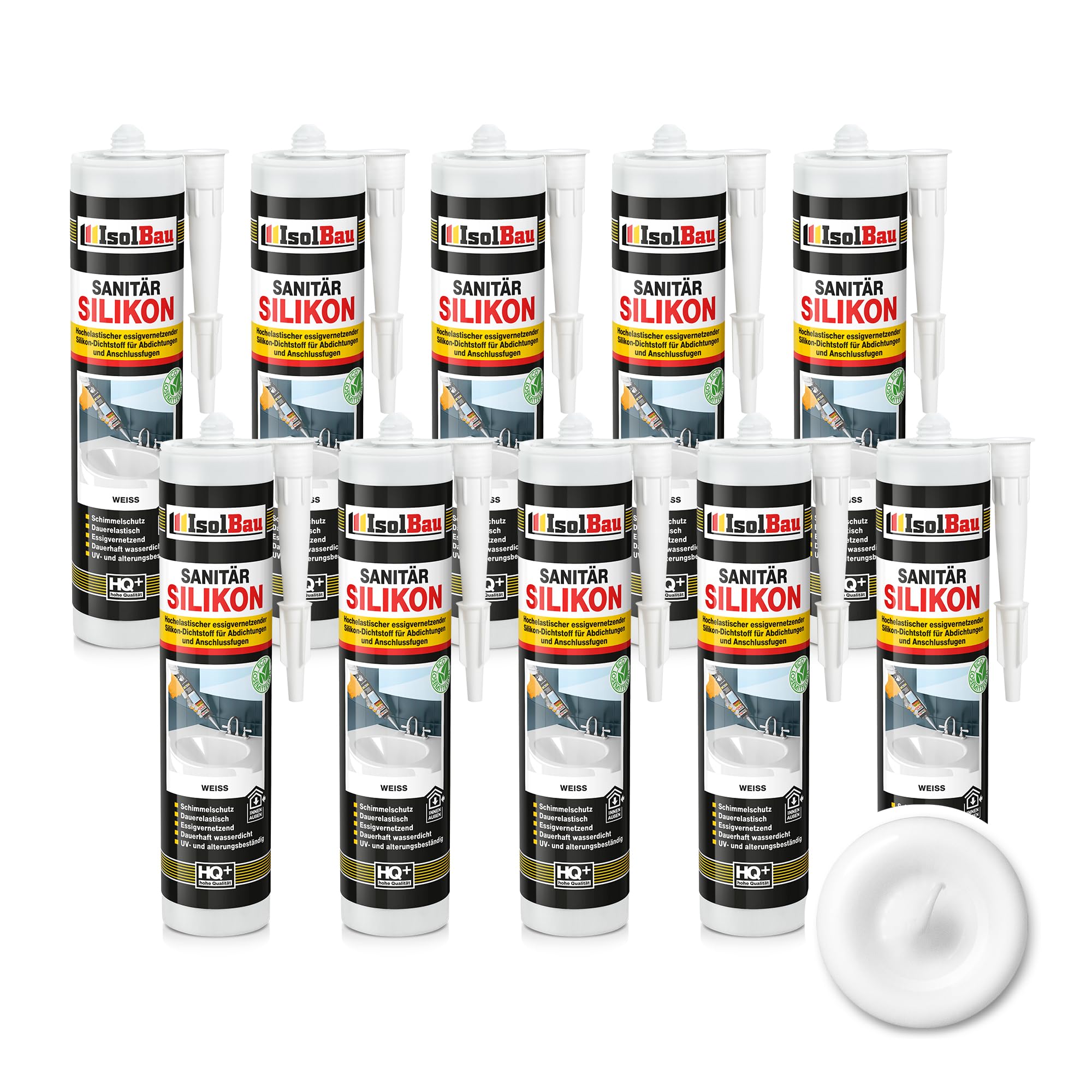 Isolbau Silicone sanitaire - Mastic silicone hautement élastique pour joints et joints - Résistant à la moisissure et imperméable - Blanc - 10 x 300 ml