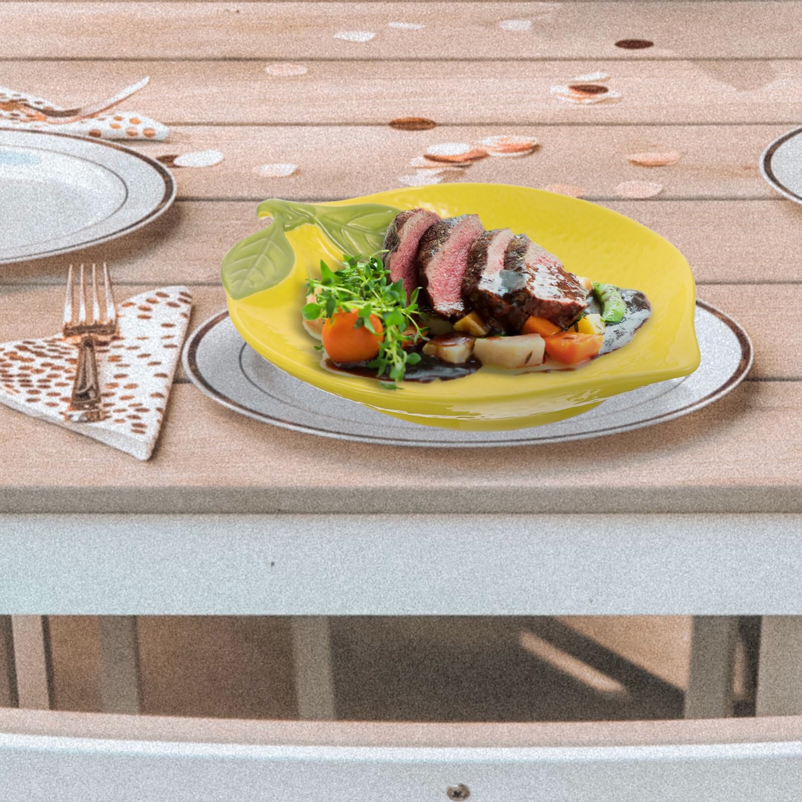 Zerodeko Piatto antipasto in ceramica a forma di limone, contorni a forma di limone, piatto per spezie, ciotola a forma di frutta, ciotola originale per insalata e cereali, per snack e dessert U. A