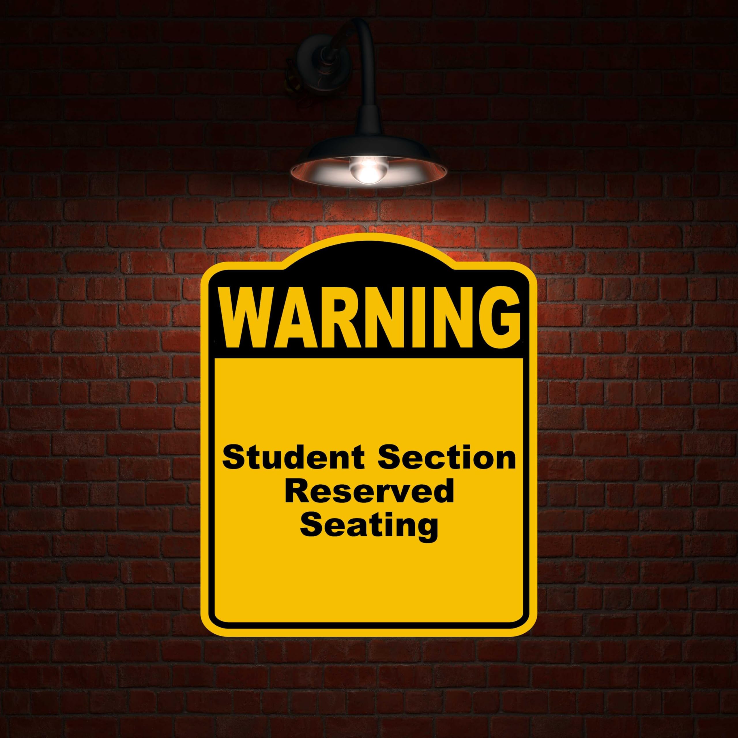 Student Section Reserved Seating Warning Yellow Black Aluminum Composite Sign 15 x 18 inches