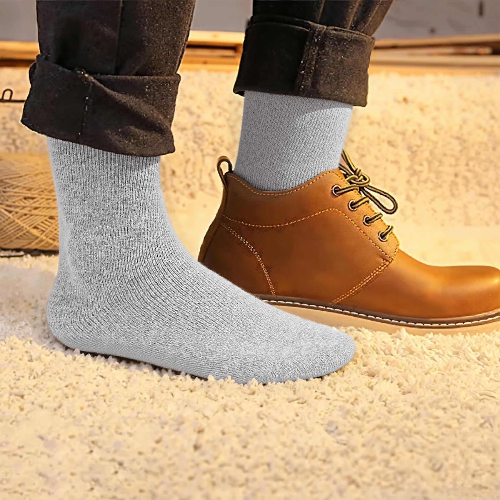 Calcetines de lana de merino para hombre extragruesos cálidos invierno con puntos antideslizantes