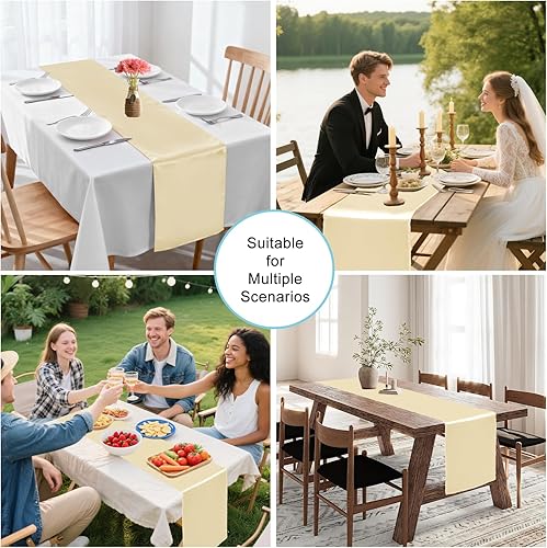 Miniatura 5 de OQSC Paquete de 10 Caminos de Mesa de Satén de 12 x 108 Pulgadas de Largo, Camino de Mesa de Seda Satinada para Bodas, Fiestas de Cumpleaños y