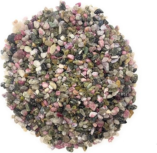 Hypnotic Gems: 1 libra de chips de roca natural de turmalina multicolor pulida, piedras pulidas para jarrones, fuentes, arte y manualidades,