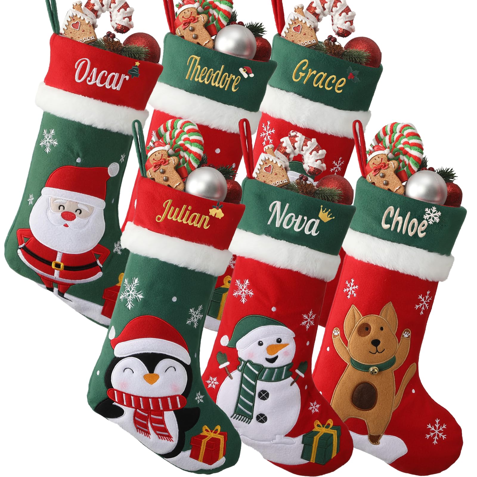Sleeleece Personalised Christmas Stockings with Name, Extra Large Xmas Stocking,Rustic Farmhouse Fireplace Hanging Ornament Holiday Party Decoration,3D Doll,Family Stockings Christmas Decor