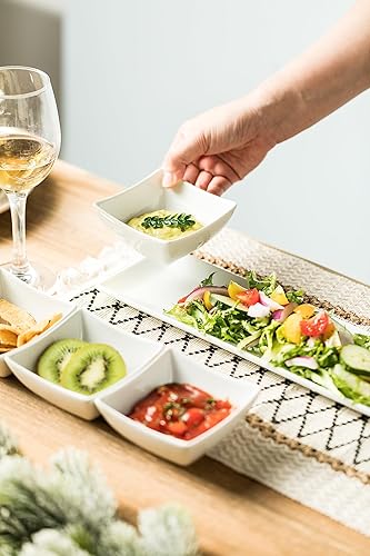 Miniatura 5 de Juego de 3 cuencos de cerámica con bandeja y cucharas, 3 cuencos de inmersión con asas, bandeja de condimentos pequeños para aperitivos, aperitivos,