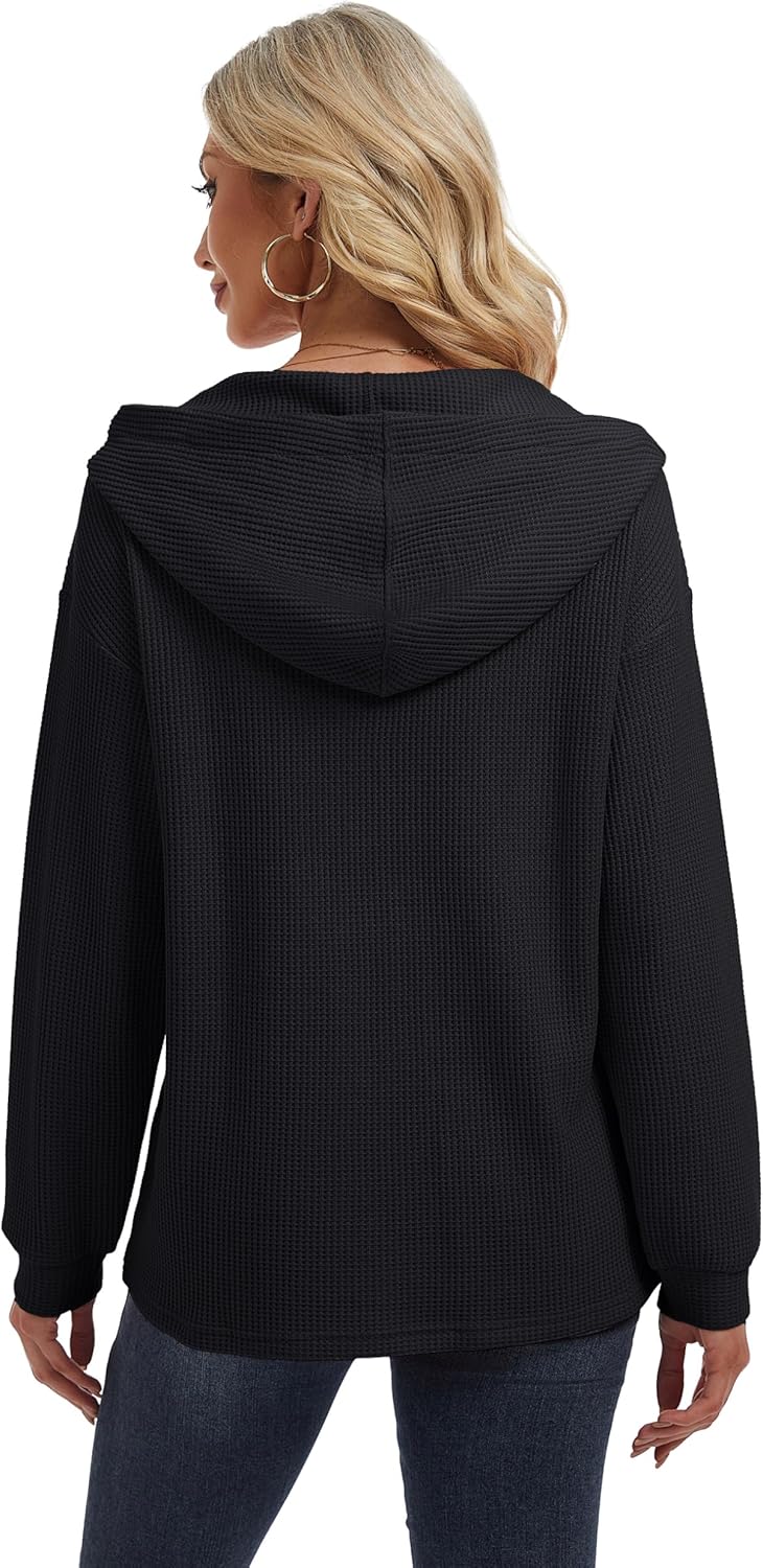 YUCOLEN Womens Waffle Shirt Trendy Cotton Waffle Knit Hoodies Oversized Sweatshirt Casual Waffle Knit Top - Image 6