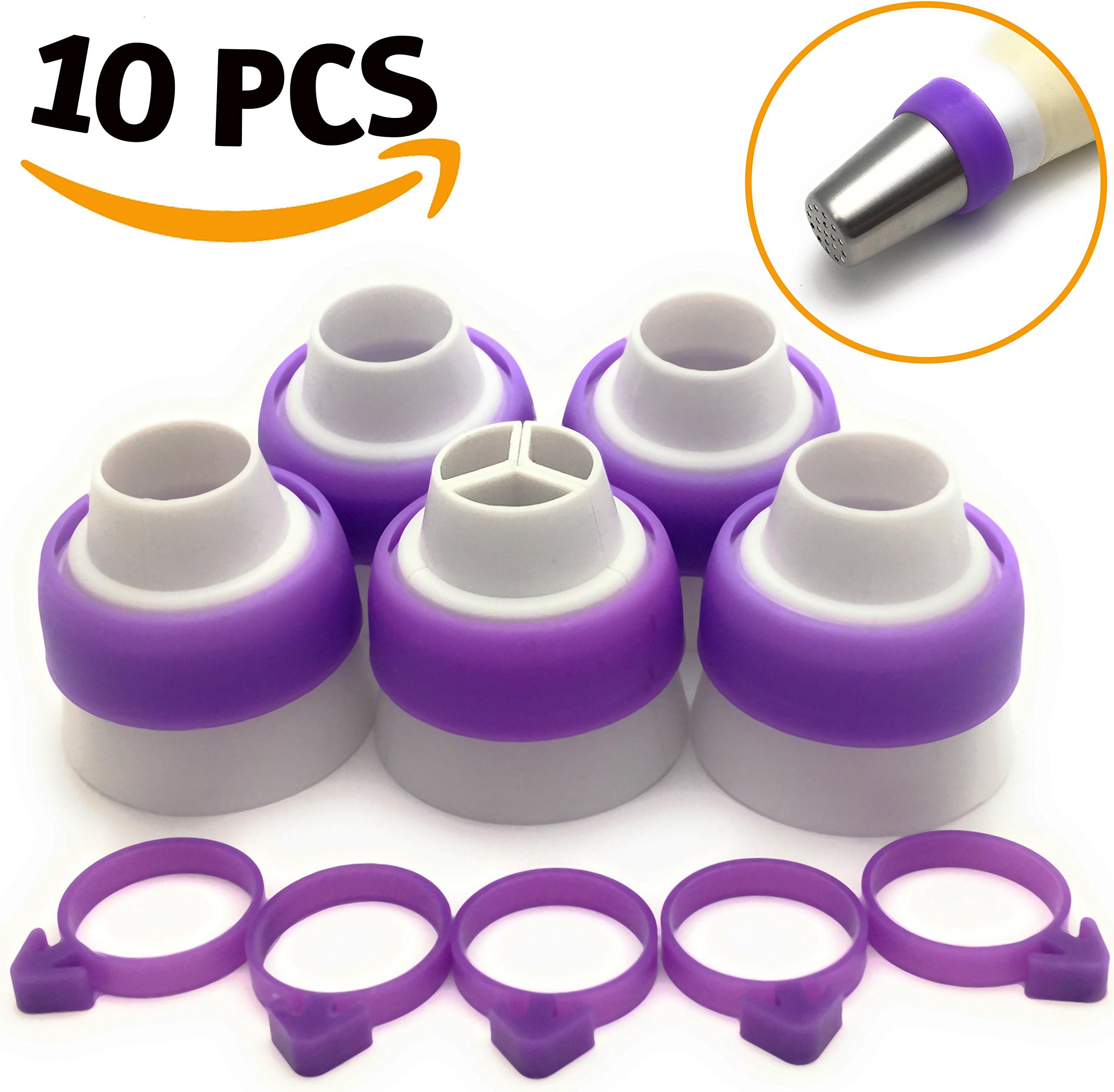 Russian Piping Tips Coupler by Ternola | 5-Pack + Bonus | For Large Size Icing Nozzles | Quickly & Easily Attach and Swap Piping Tips |