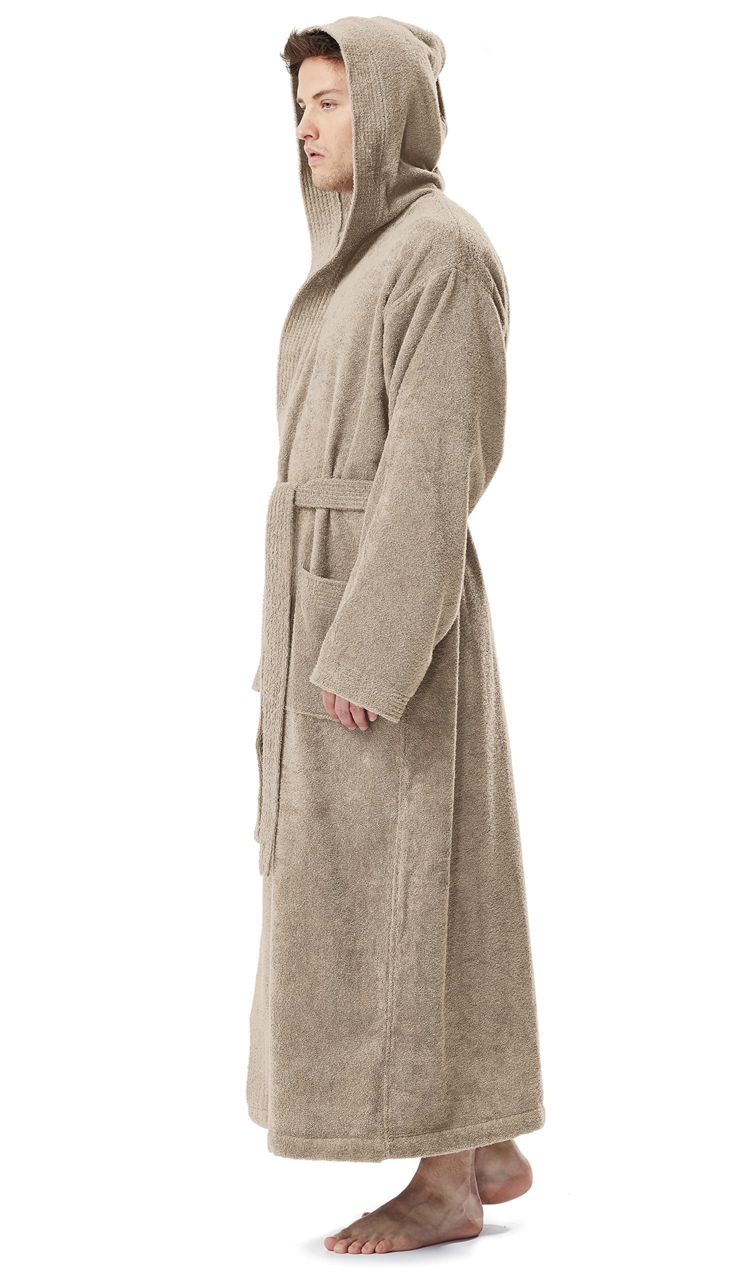 Albornoz con capucha para hombre, longitud larga, 100% tela de rizo de algodón, Azul Real, XXL-3XL