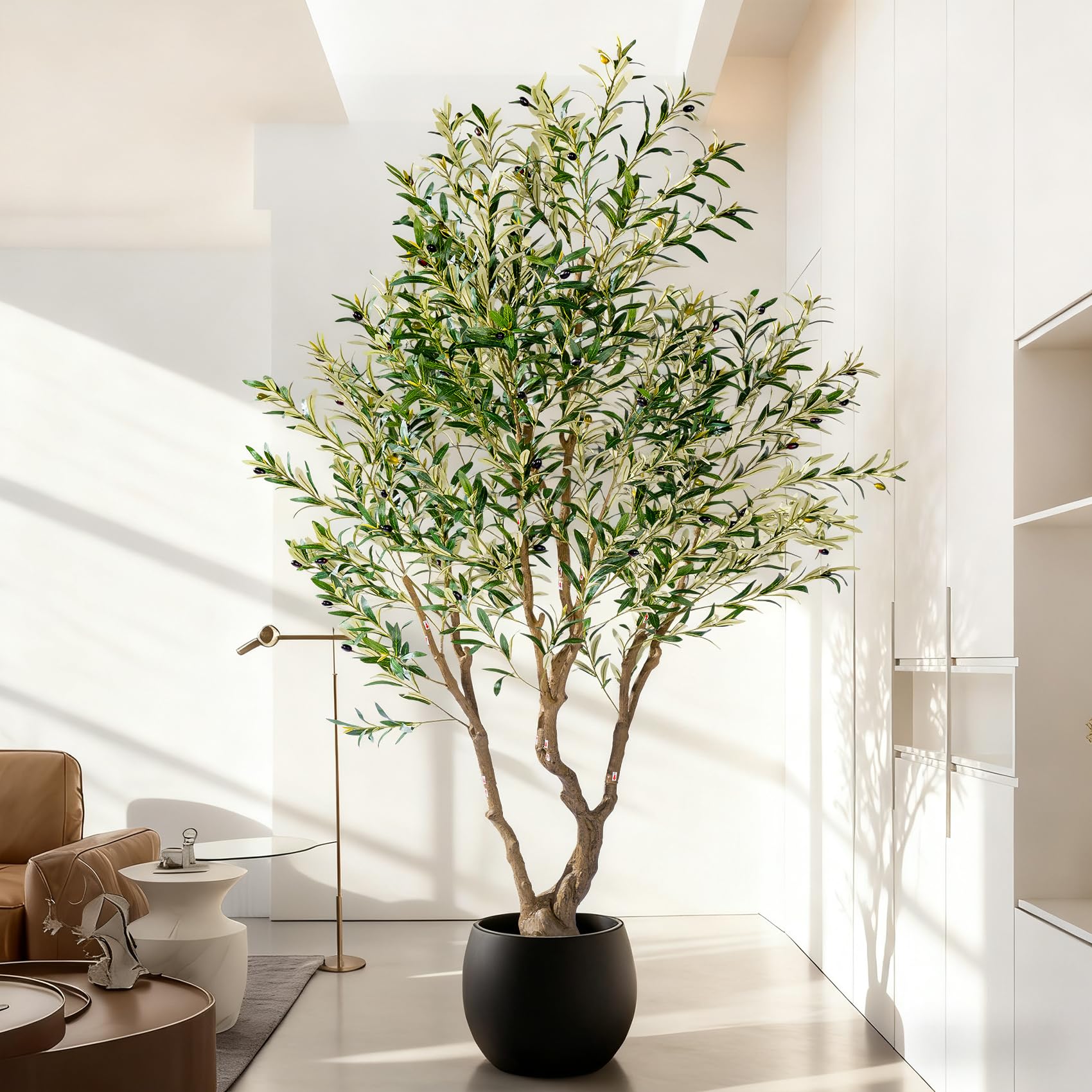 8ft Faux Olive Tree with Pot Moss Artificial Olive Plant Fake Olive Tree for Home Decor Large Indoor
