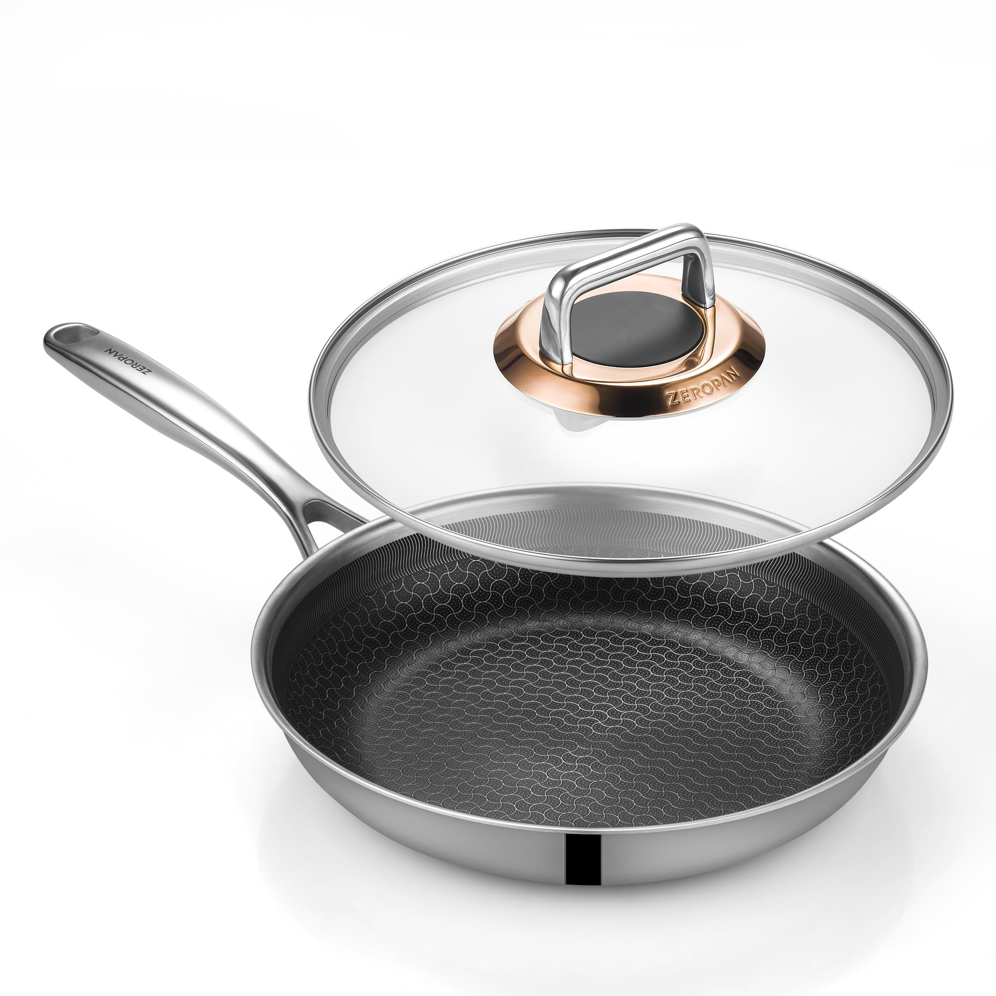 ZEROPAN Frying Pan Nonstick with Lid, Non Stick Frying Pans 26cm Hybrid, Stay-Cool Handle, Dishwasher, PFAS PFOA & PTFE Free, Oven-Safe Up to 260°C, Compatible with for All Cooktops