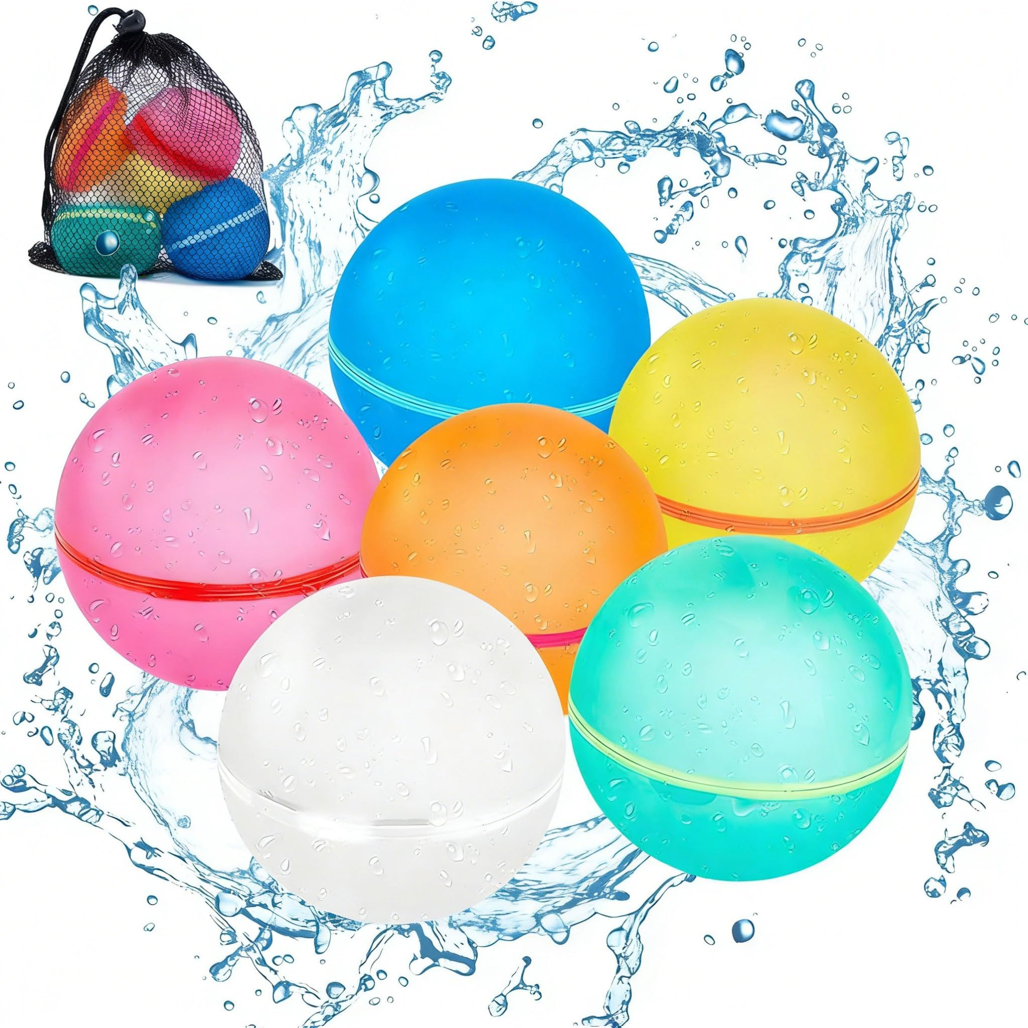 6PCS Globos de Agua Reutilizables & 1 Meshbag, Globos de Agua Magnéticos para Juguetes de Agua, Regalo de Verano para los Niños