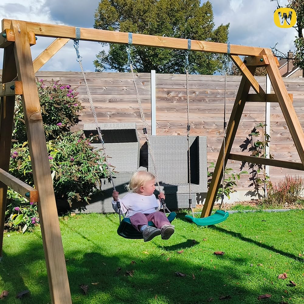 WICKEY Kinderschaukel Sky Dancer Prime Holz Outdoor Doppelschaukel grün | Schaukelgestell, Schaukelgerüst, Holzschaukel für Kinder, für Garten