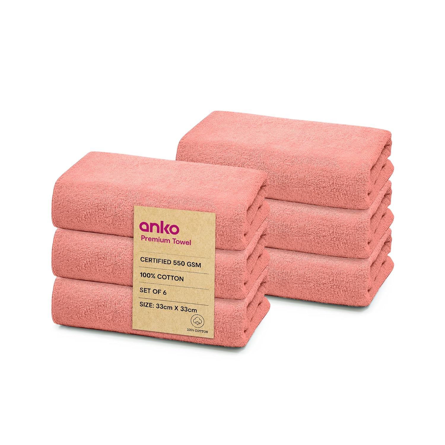 Anko Australia 100 Cotton 550 GSM Malmo Face Towel Set of 6 Super