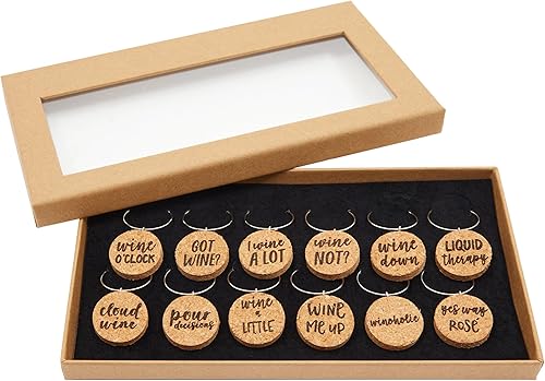 Miniatura 7 de Juvale Wine Glass Charms - 1-Inch Circle Cork, 12-Pack - Wine Charms for Stem Glasses & Funny Party Decor - Birthday Party Favors