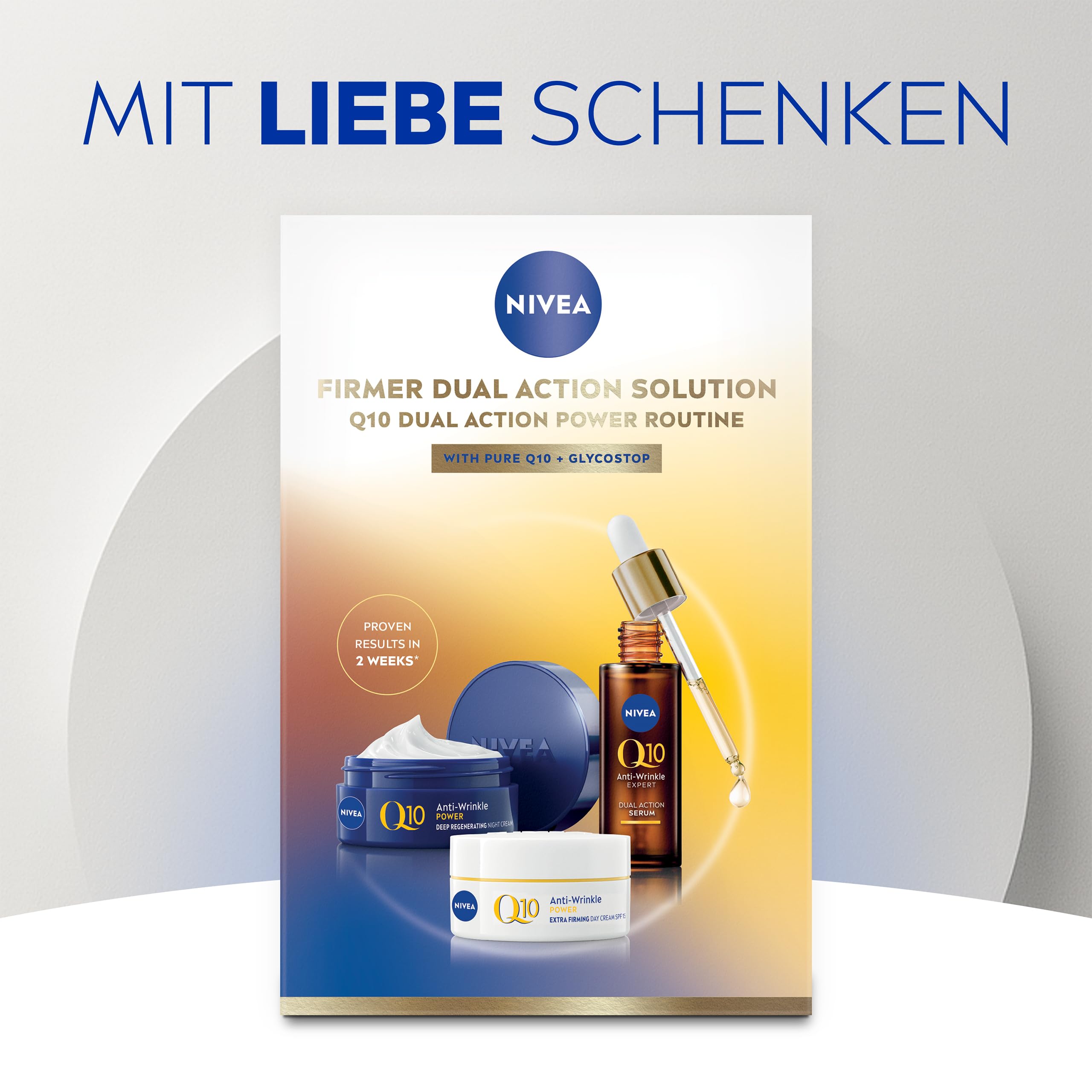 NIVEA Q10 Anti-Falten Power Gesichtspflege Set, Geschenkset mit Tagescreme (50 ml), Nachtcreme (50 ml) und Dual Action Serum (30 ml), Anti-Age Pflegeset