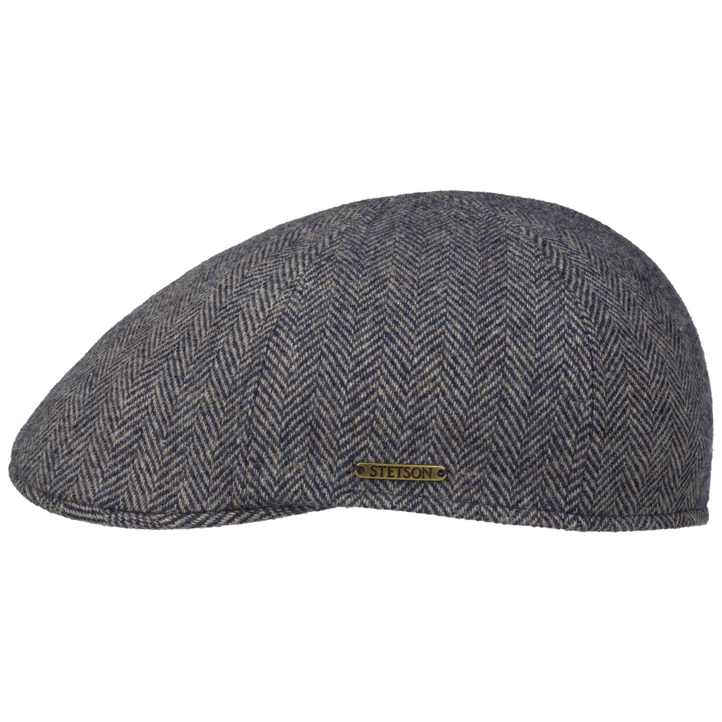 Stetson Men's Blue-Beige Texas Wool Flat Cap Herringbone Slim Fit Autumn Winter