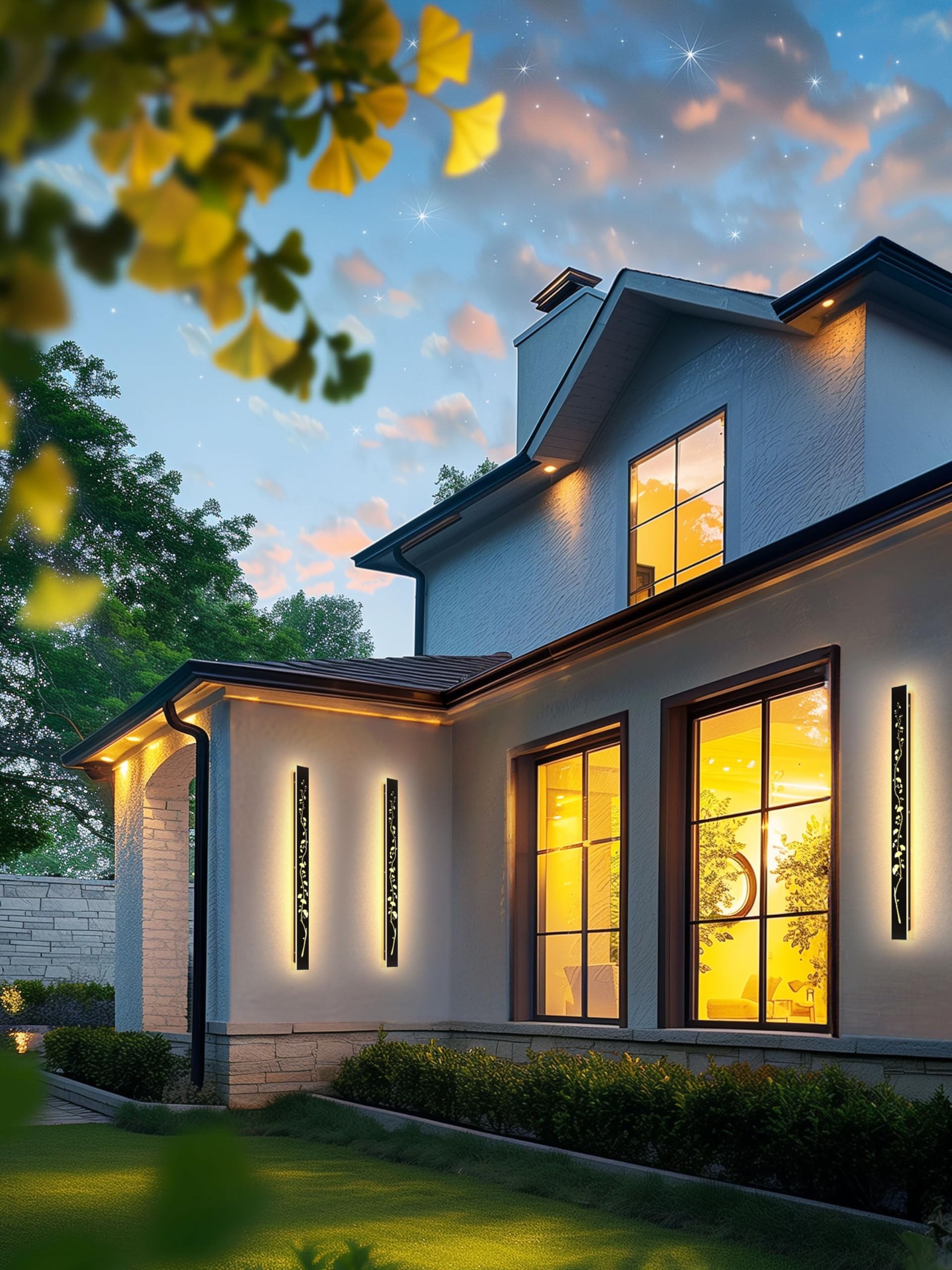AOEH LED Wandlampe Aussen Lange Wandleuchte Ginkgo Wandlampe Schwarz Lang Ip65 Wasserdicht 3000k 32W Aluminium Villa Wandleuchte Für Gärten Terrassen Wohnzimmer Innen Wandleuchten Außenleuchte,100CM
