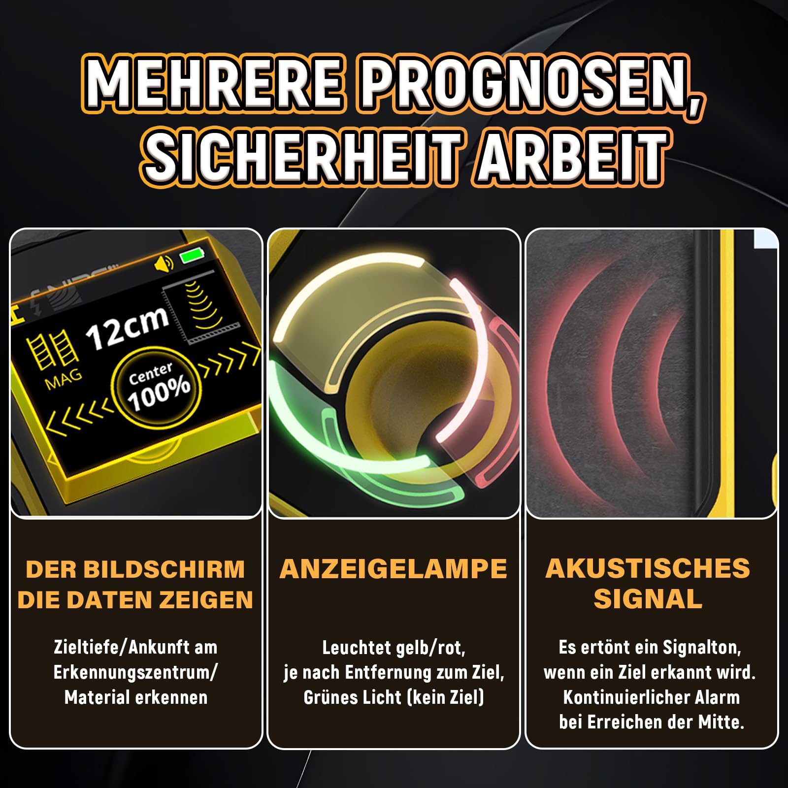 WD-02 Wandscanner Ortungsgerät, Leitungssuchgerät mit TFT-Display & Positionierungsloch, Wandmetalldetektor für Mitte und Kante von Holzständern, Metallteilen, Kabeln, Rohren und Balken