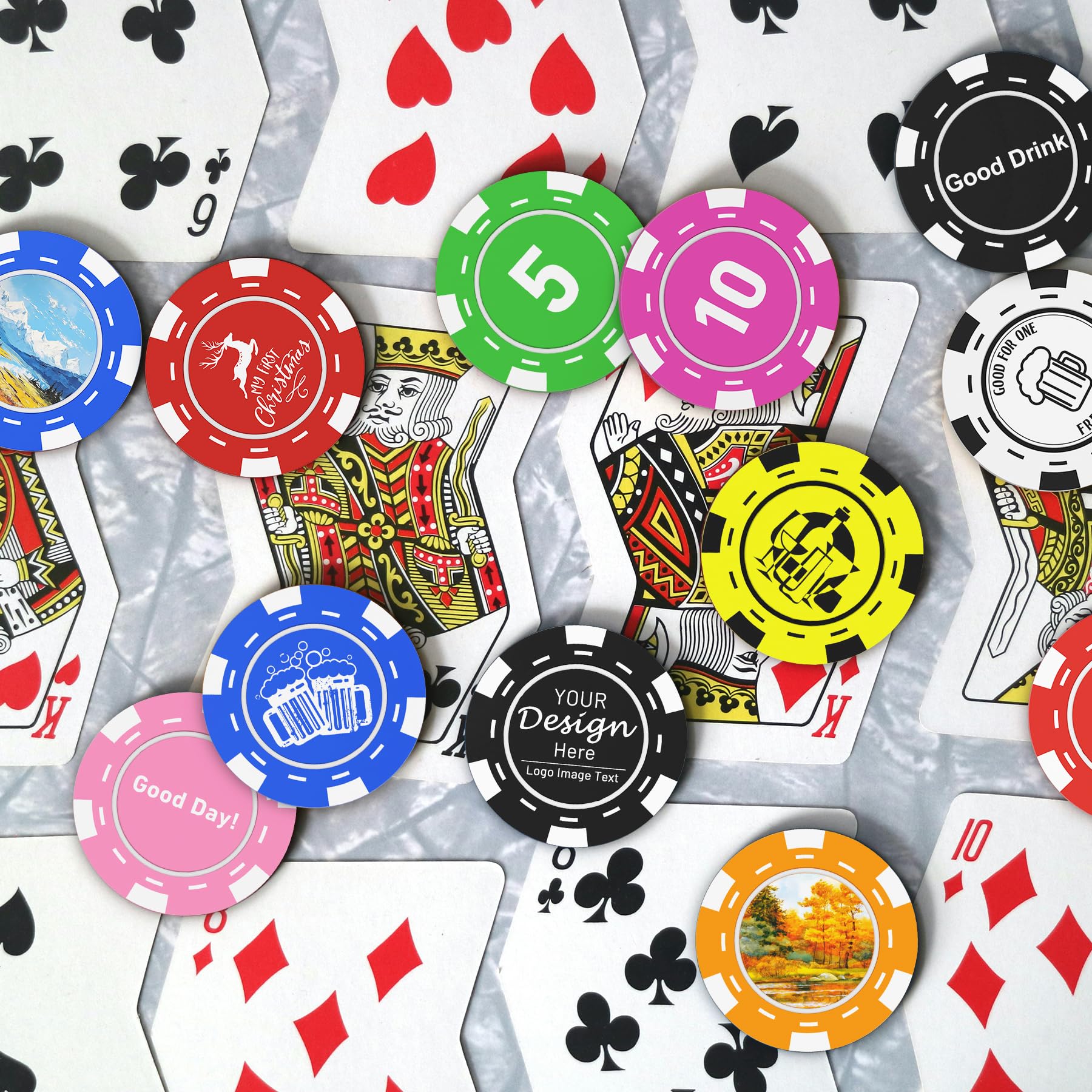 100 fiches da poker in plastica personalizzate per 9 colori, personalizzate l'immagine o il testo, stampa a colori su entrambi i lati, mettere il design su un chip per biglietti da visita,