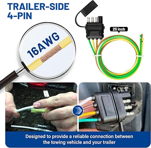 Miniatura 2 de MECMO Conector plano de extremo de remolque de 4 vías de 25 pulgadas, enchufe de arnés de cableado de remolque de 4 clavijas de 16 AWG con cubierta