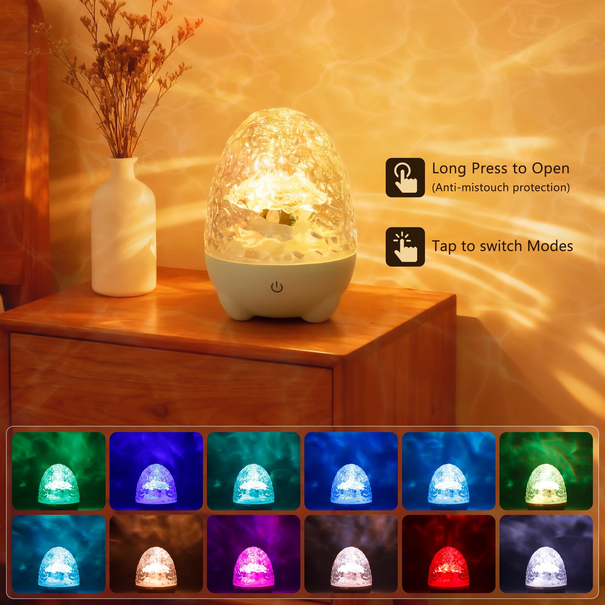 cambk Waterproof Shower Light for Inside Bathroom, Egg-Shape Rechargeable Kids Bath Light, RGBW 13 Color Changing Shower Lamp Ocean Wave Projector Mood Night Lighting