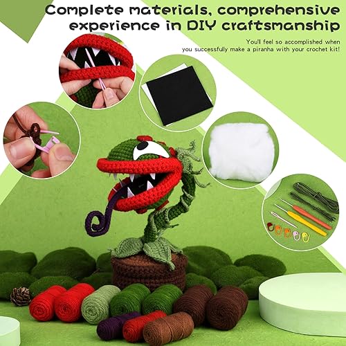 Miniatura 6 de Yizzvb Kit de ganchillo para principiantes, kit completo de ganchillo para principiantes, kits de iniciación de ganchillo de piraña para adultos con