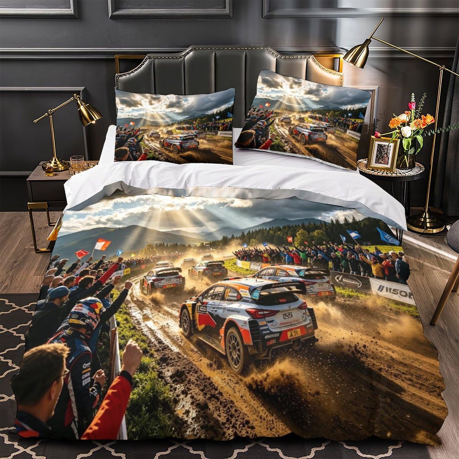 DAFUfbw Rally Racing Pattern Bedding Set Double（200x200cm）, Off-road Rally Duvet Cover with Pillowcases, Quilt Cover Set Soft Microfiber Comforter Cover