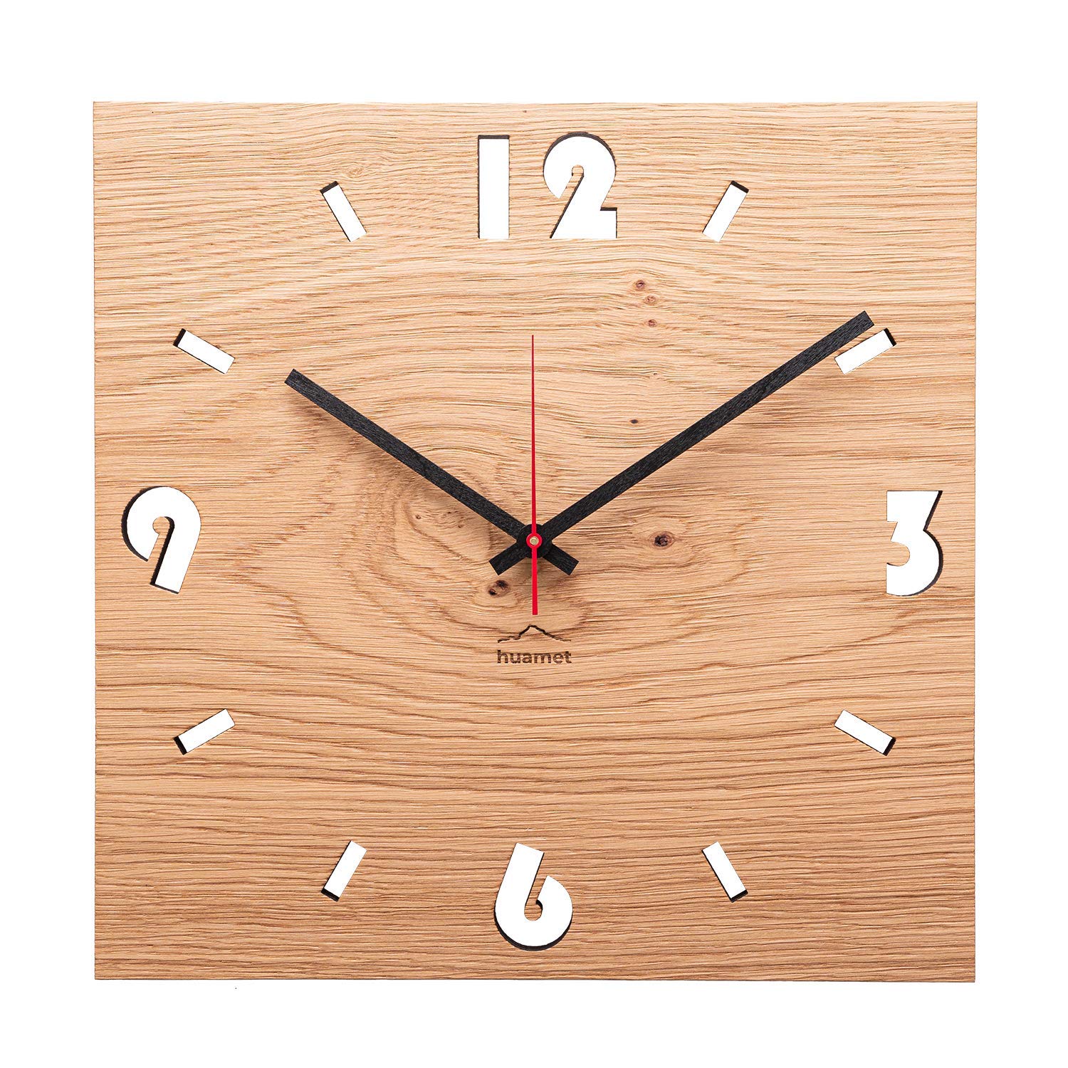 Holz Wanduhr Eiche Astig DUHRCHBRUCH, eckig - einzigartiges Design, geräuschlos ohne Ticken - Qualitätsprodukt Made in Südtirol - CH51-A-1604