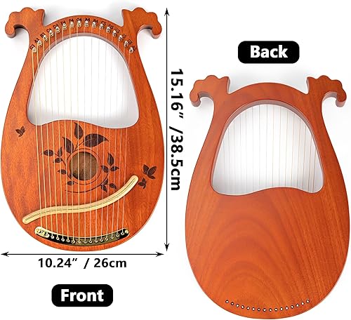 Miniatura 39 de Lyre Harp - Juego de 16 cuerdas de metal de repuesto con 50 remaches huecos de latón dorado 16 cuerdas de arpa de lira,16 pines de afinación + llave