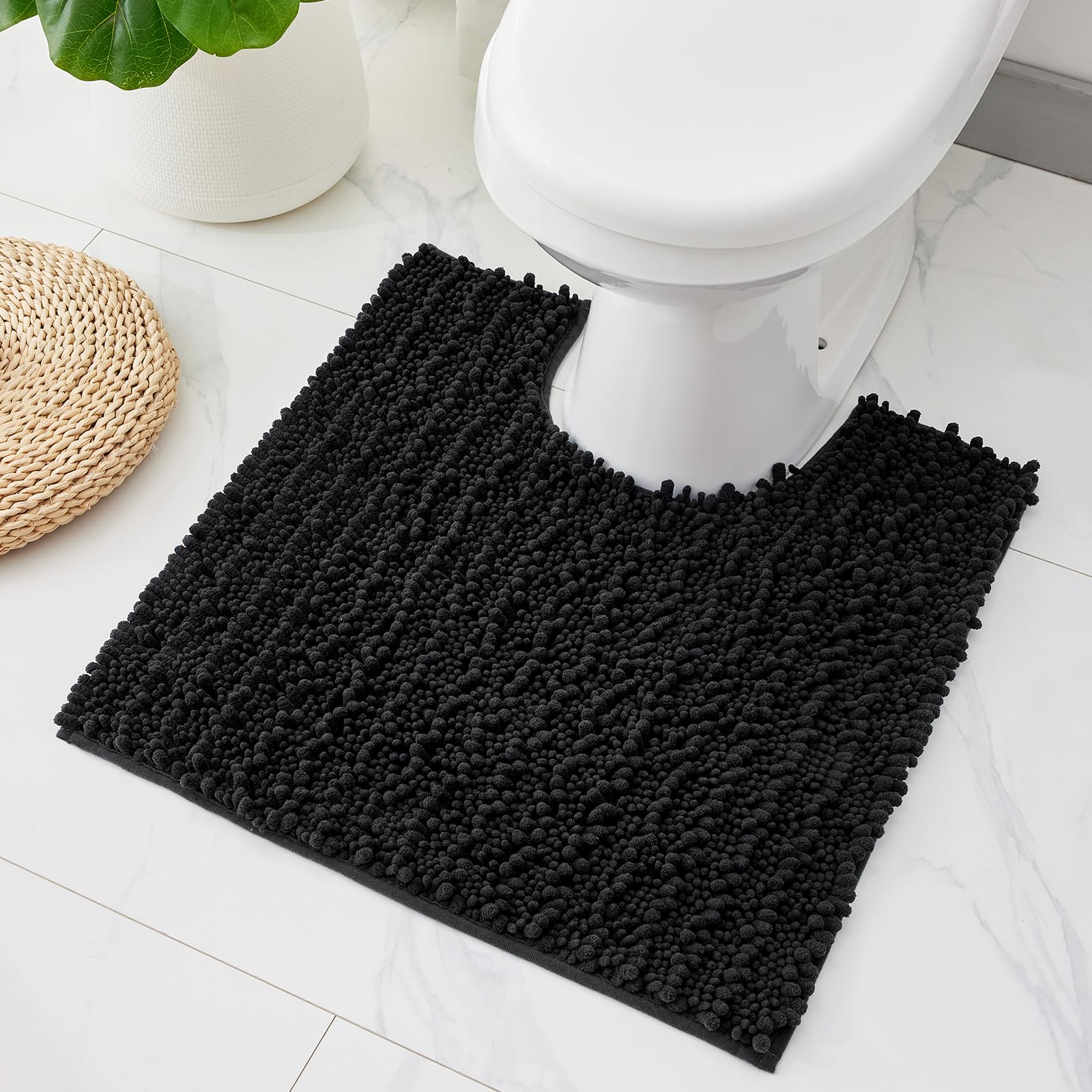 ILANGO Toilet Rugs U Shaped 24x24,Soft Absorbent Chenille Contour Bath Rugs