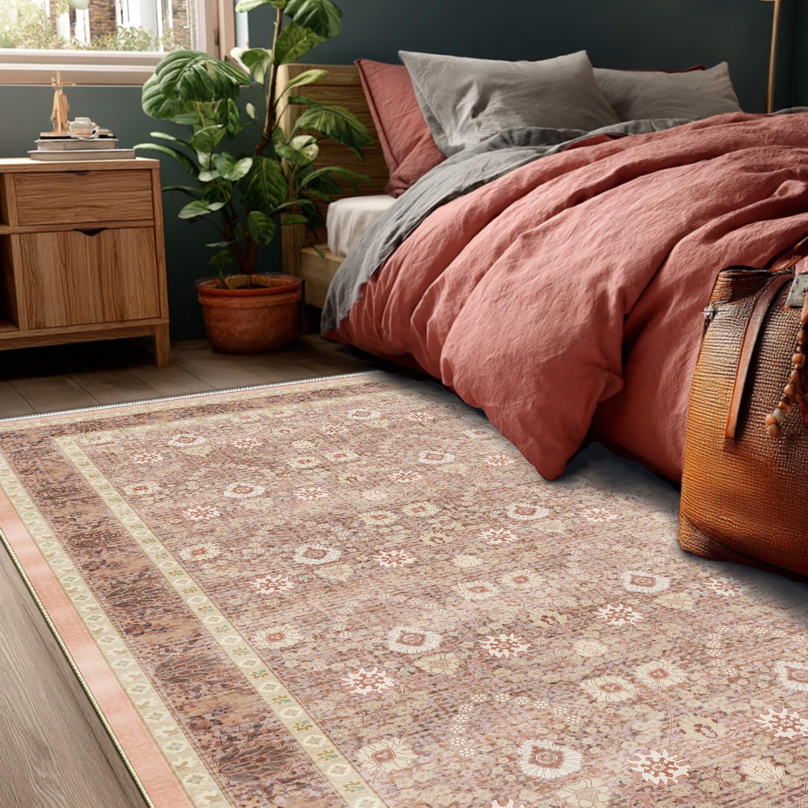 Youime 3x5 Area Rug - Light Pink & White Persian Floral Small Area Rugs, Washable Non-Slip Throw Rug,Under Table Carpet Rugs for Bedroom 3x5,Kitchen