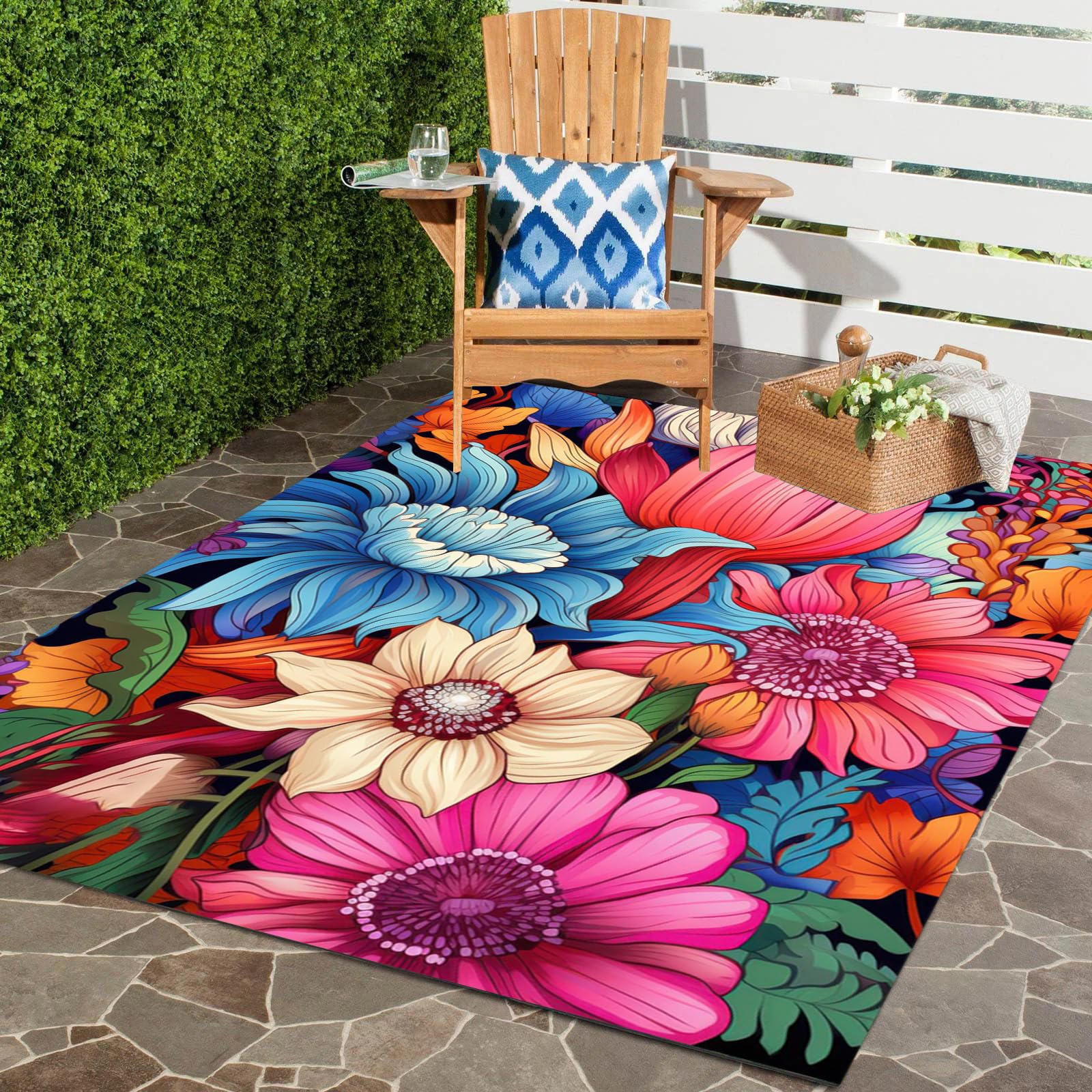 Amazon.com: Floral Outdoor Rug Vibrant Waterproof Non Slip Patio