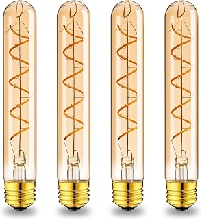 E26 40 Watt Long Light Bulb,7.3inch Tubular Light Bulbs Dimmable,4W T10 LED Edison Bulbs 400LM,2700K Warm White Antique Spiral Filament Type T Bulb,110V,Amber(4-Pack)