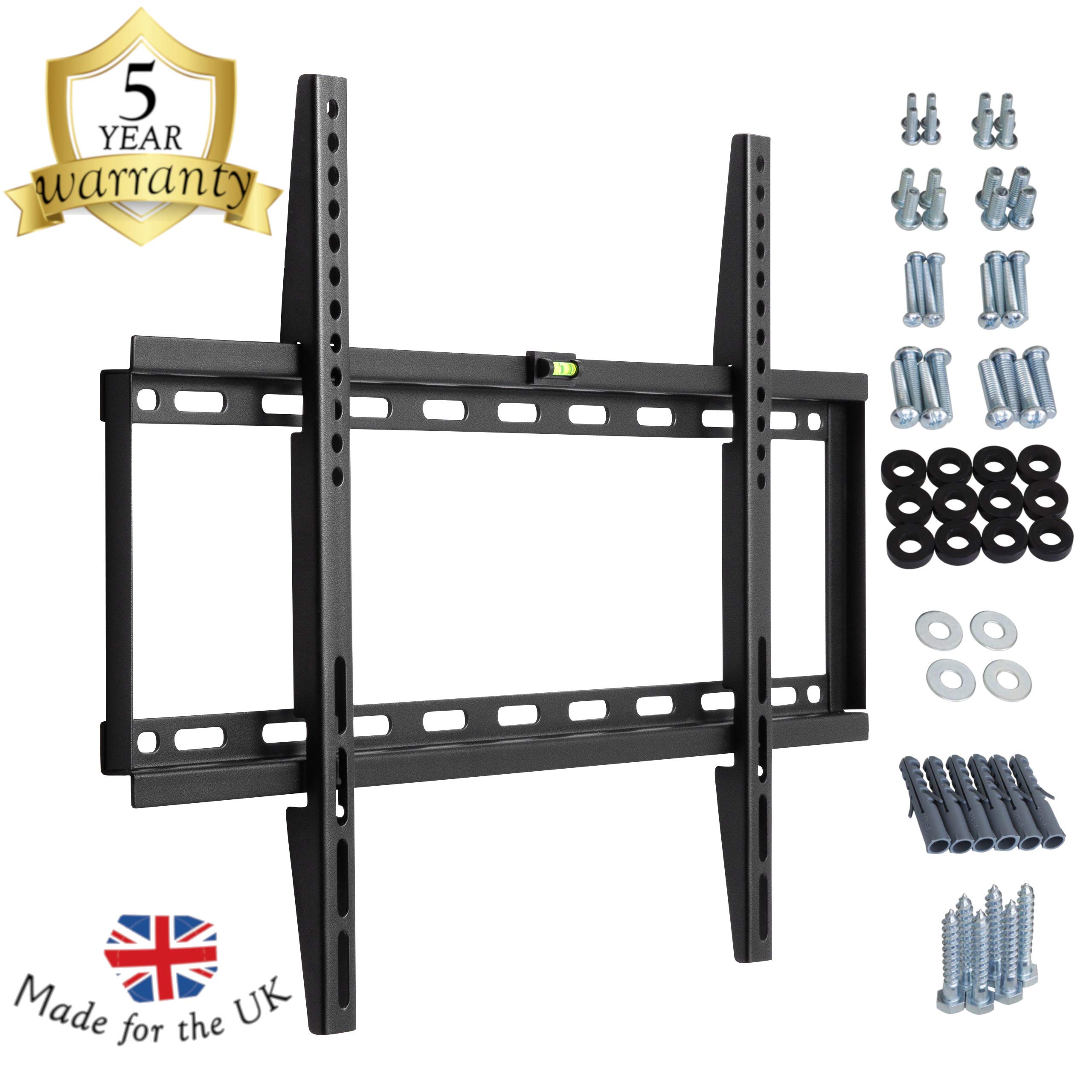 mountright27" - 40" Fixed TV Wall Bracket with Magnetic Spirit Level for LED, LCD, Plasma, OLED Televisions, Fixings Included to Wall Mount TV, Supports VESA up to 400 x 400 5 Year Warranty,Black