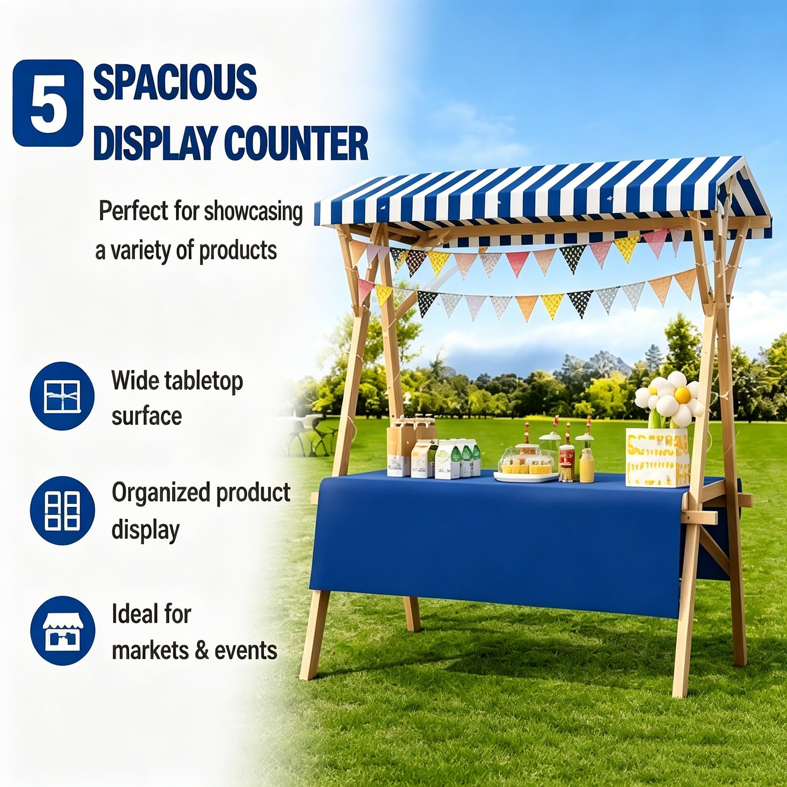 Bancarella Mercato Pieghevole con Tettoia, Carrello Vendita Portatile | Stand Vendita Esterno Portatile, Stand Espositivo Esterno Pieghevole con Parasole(Orange,150cm/59in)