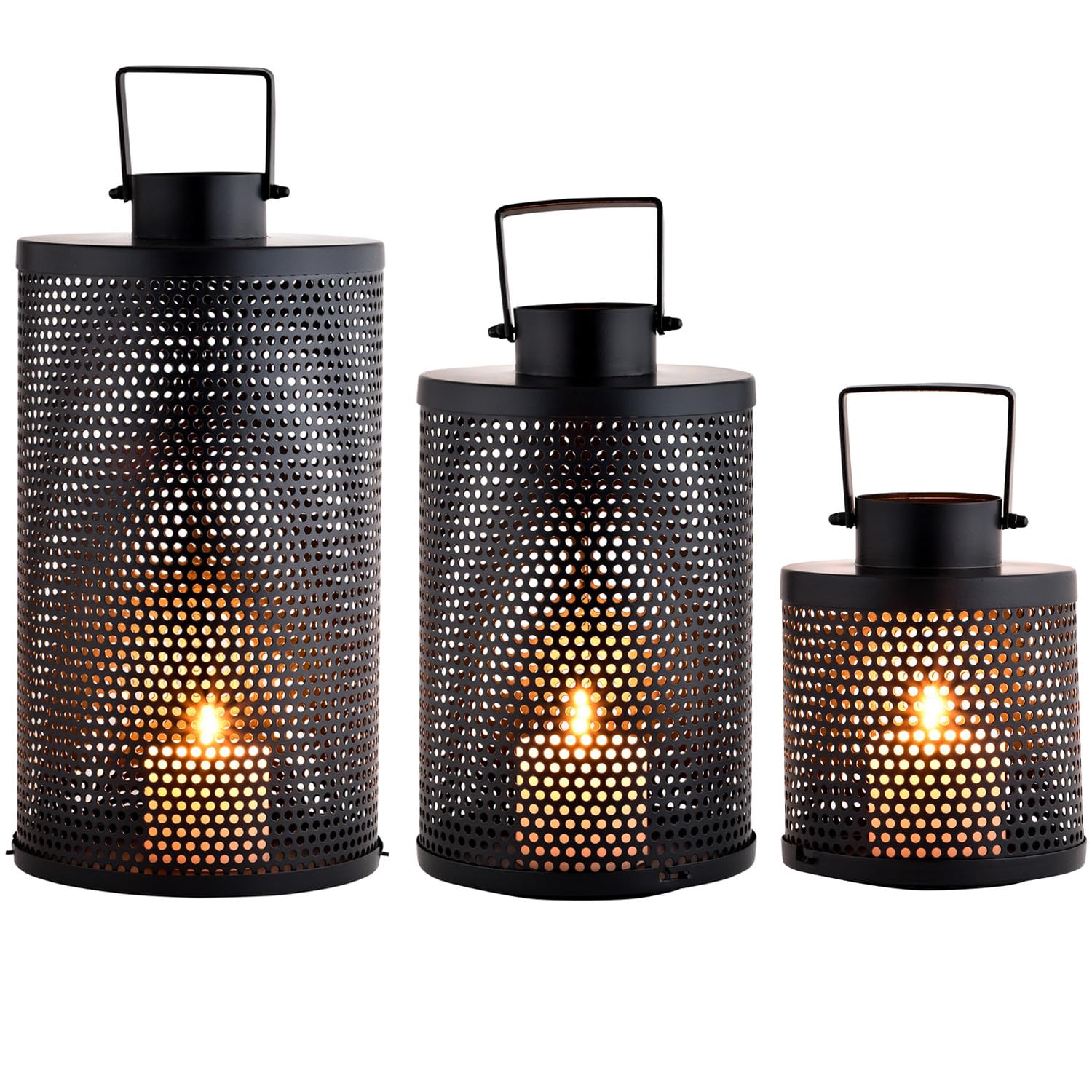 3er Set Skandinavische Laterne Ninda edel aus Metall in Schwarz 40 cm