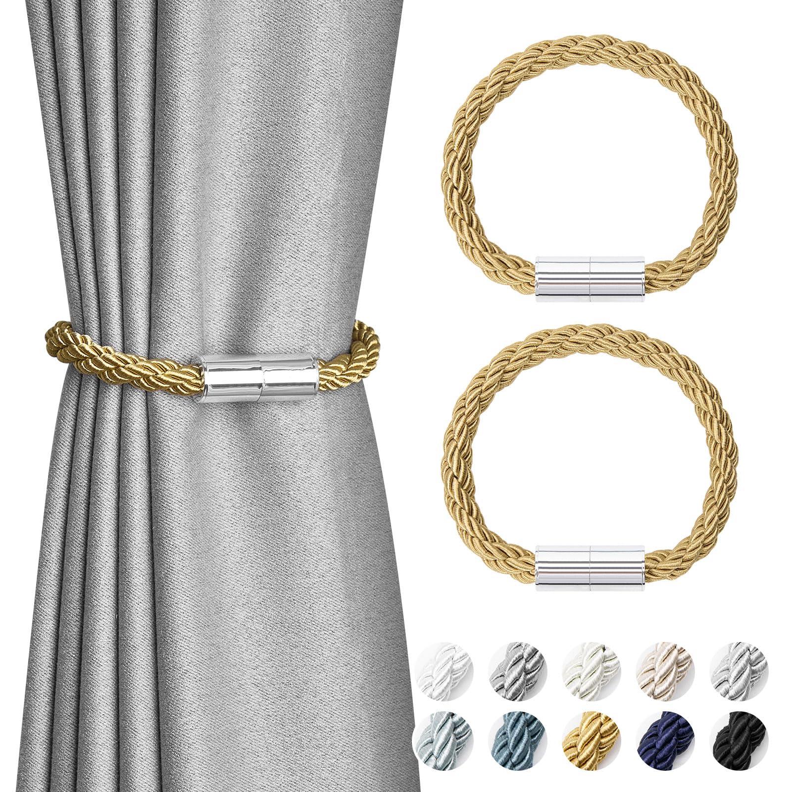 Oudini Gold Curtain Tiebacks, Drape Tie Backs Weave Rope Curtain Holdbacks For Home And Office Thin Window Draperies/Gold/2 Pack