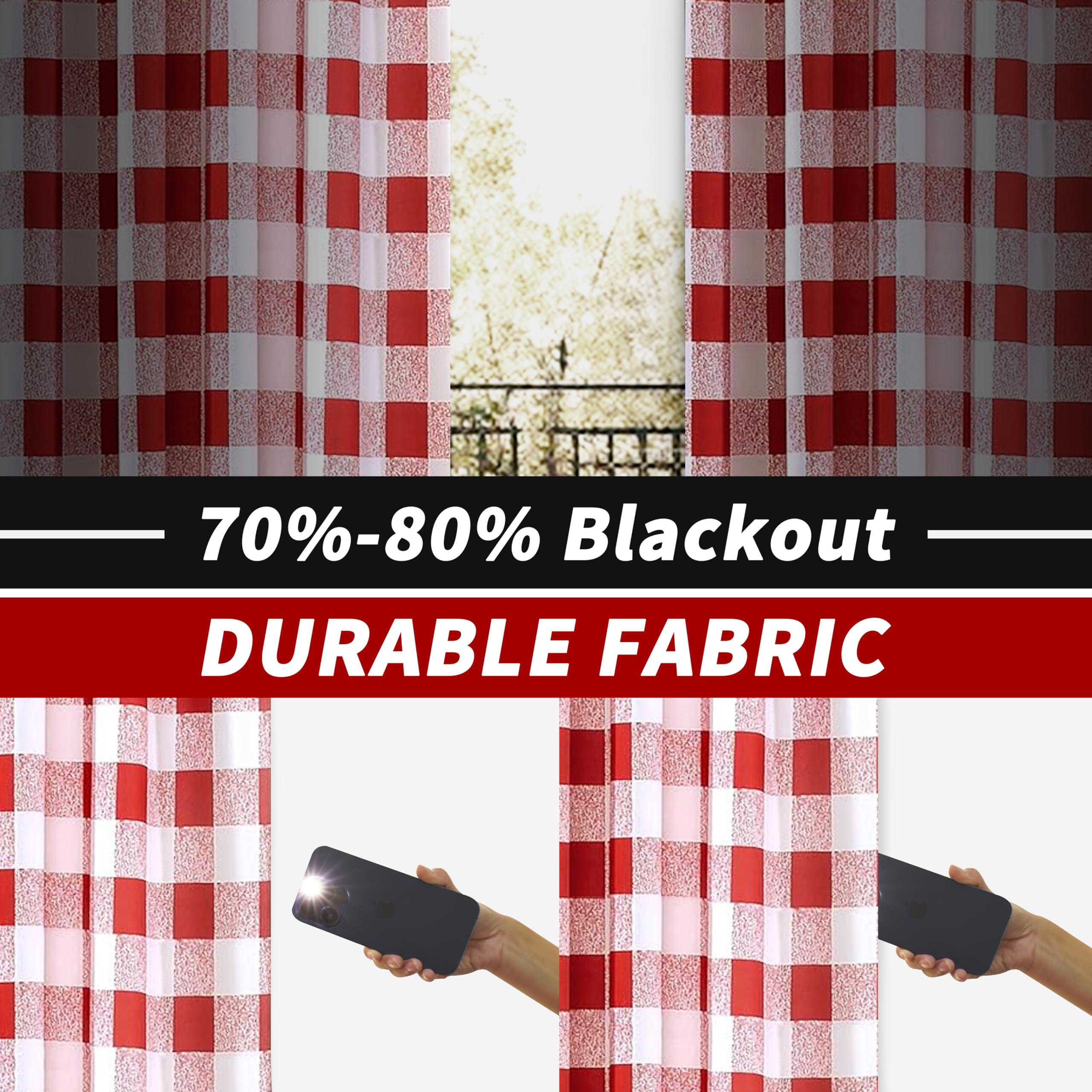 WUBODTI Red & Black Buffalo Plaid Curtains - 84" Length Light Filtering Farmhouse Curtains, 2 Panels
