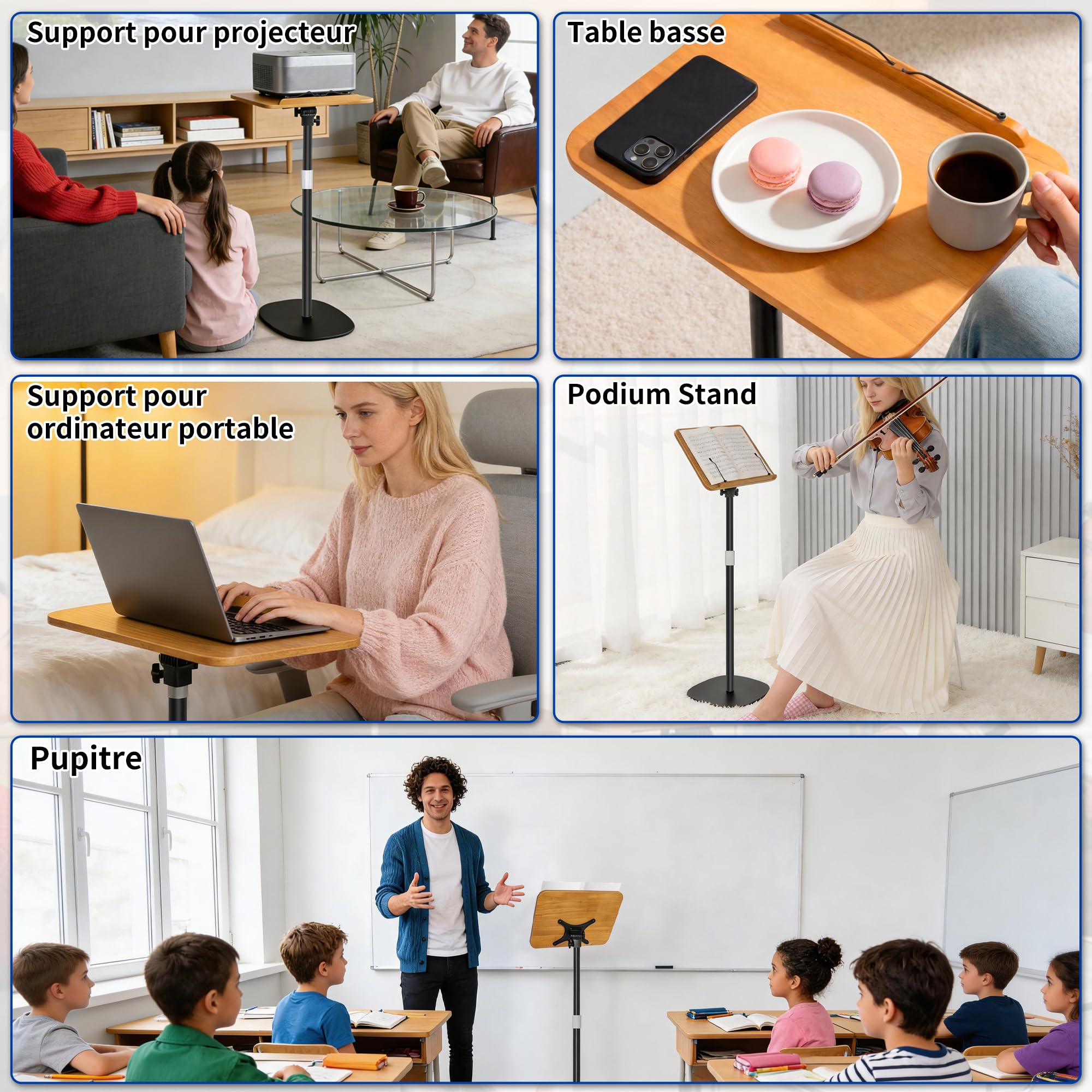 OUUTMEE Supporto da lettura in metallo, 26,5 x 39 x 130 cm, nero | Regolabile in altezza da 60 a 130 cm, pieghevole, stabile, scrivania portatile per laptop, tablet e libri