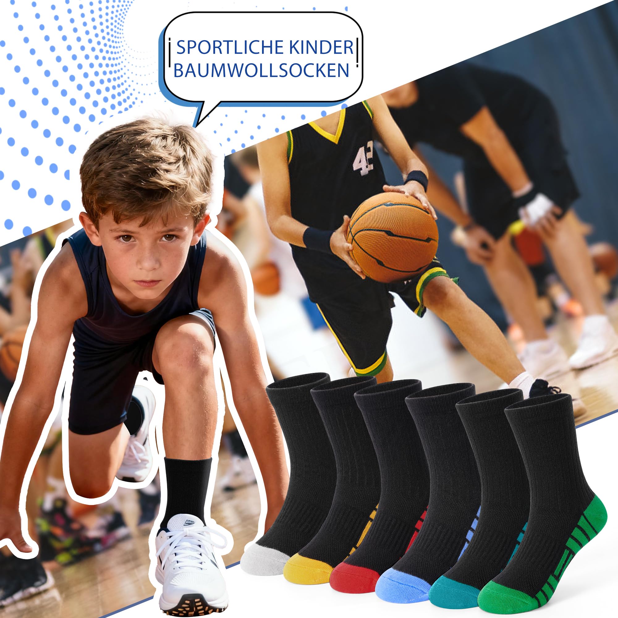 GENBATY Lot de 12 paires de chaussettes de sport en coton pour garçon Chaussettes athlétiques en coton Chaussettes pour la marche, les entraîneurs, la course, le basket-ball, l'école, l'équipage