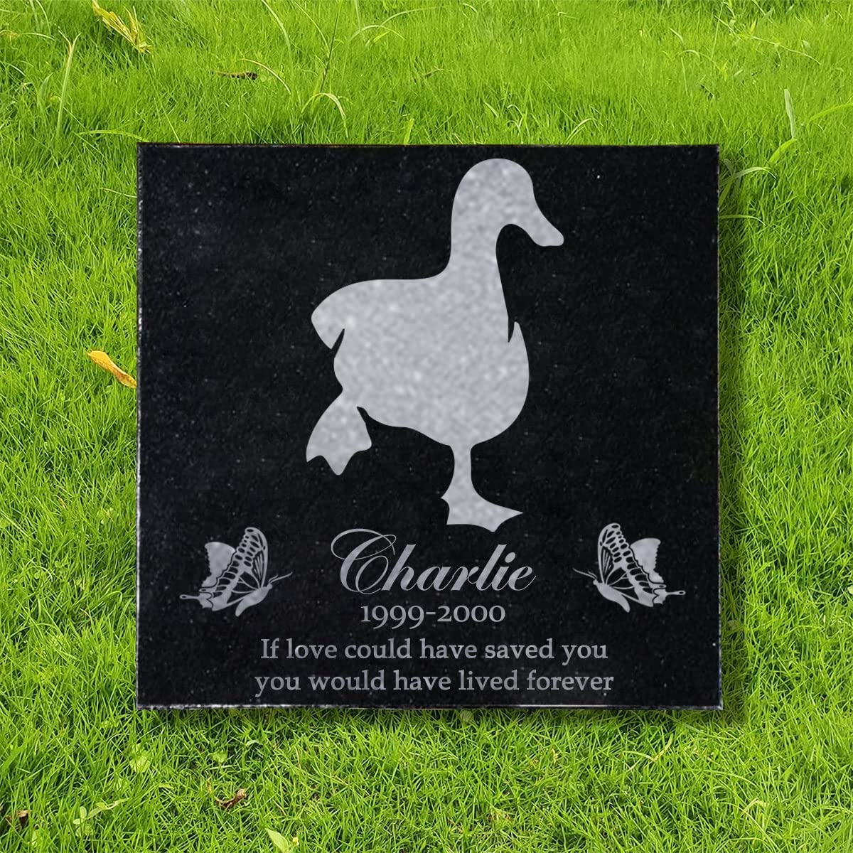 Personalized Human Memorial Stone - Black Granite Engraved With Photo, 12x6 Inches, Silhouette Design - View #4