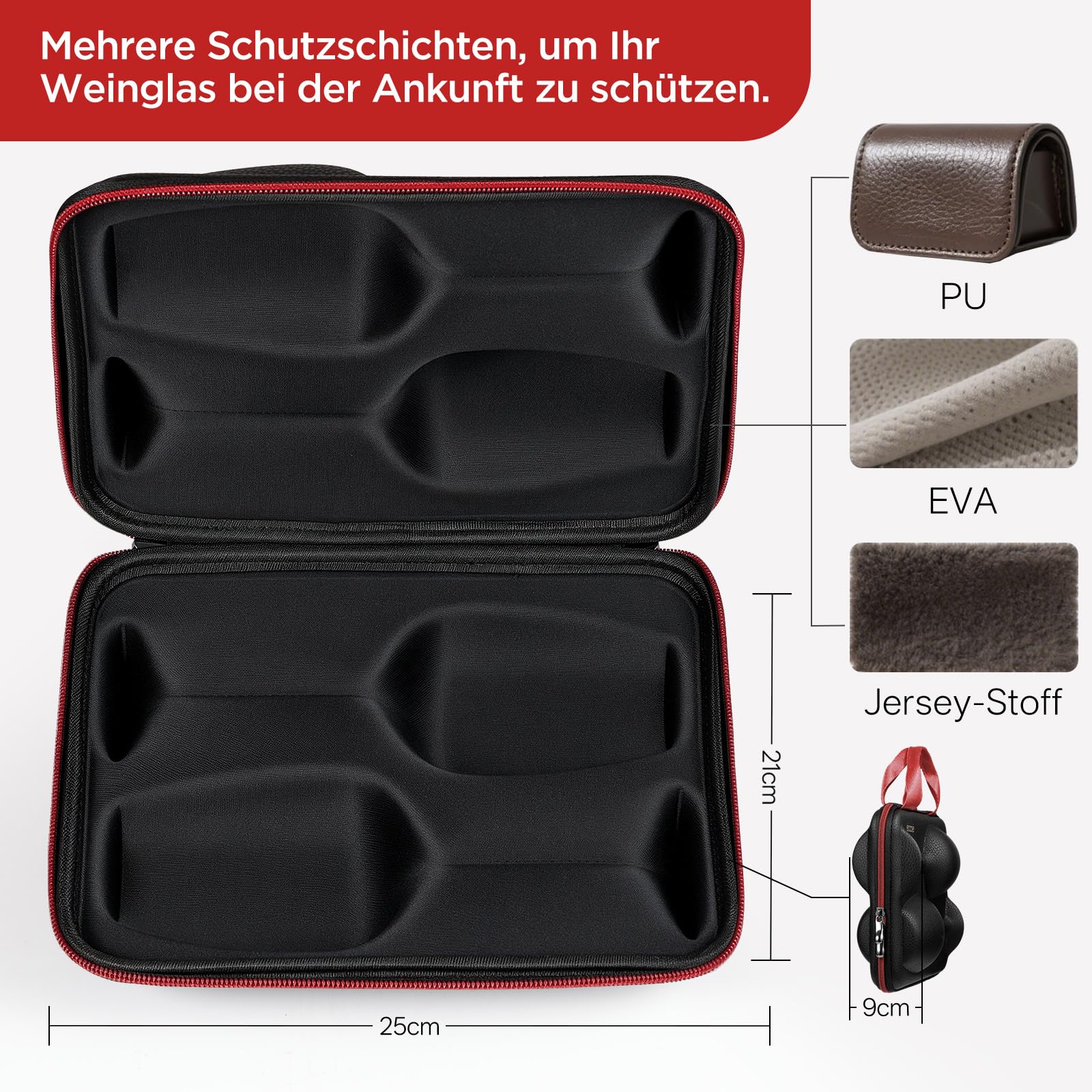 ecooe Weingläser 2er Set, Gläser to go mit Schutzhülle, Schwarz, 350ml