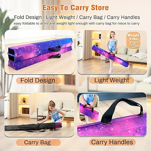 Miniatura 118 de MARFULA Viga de gimnasia plegable de 6 pies, 8 pies y 9 pies, haz de equilibrio de espuma – Extra firme – Cubierta de gamuza – Parte inferior verde