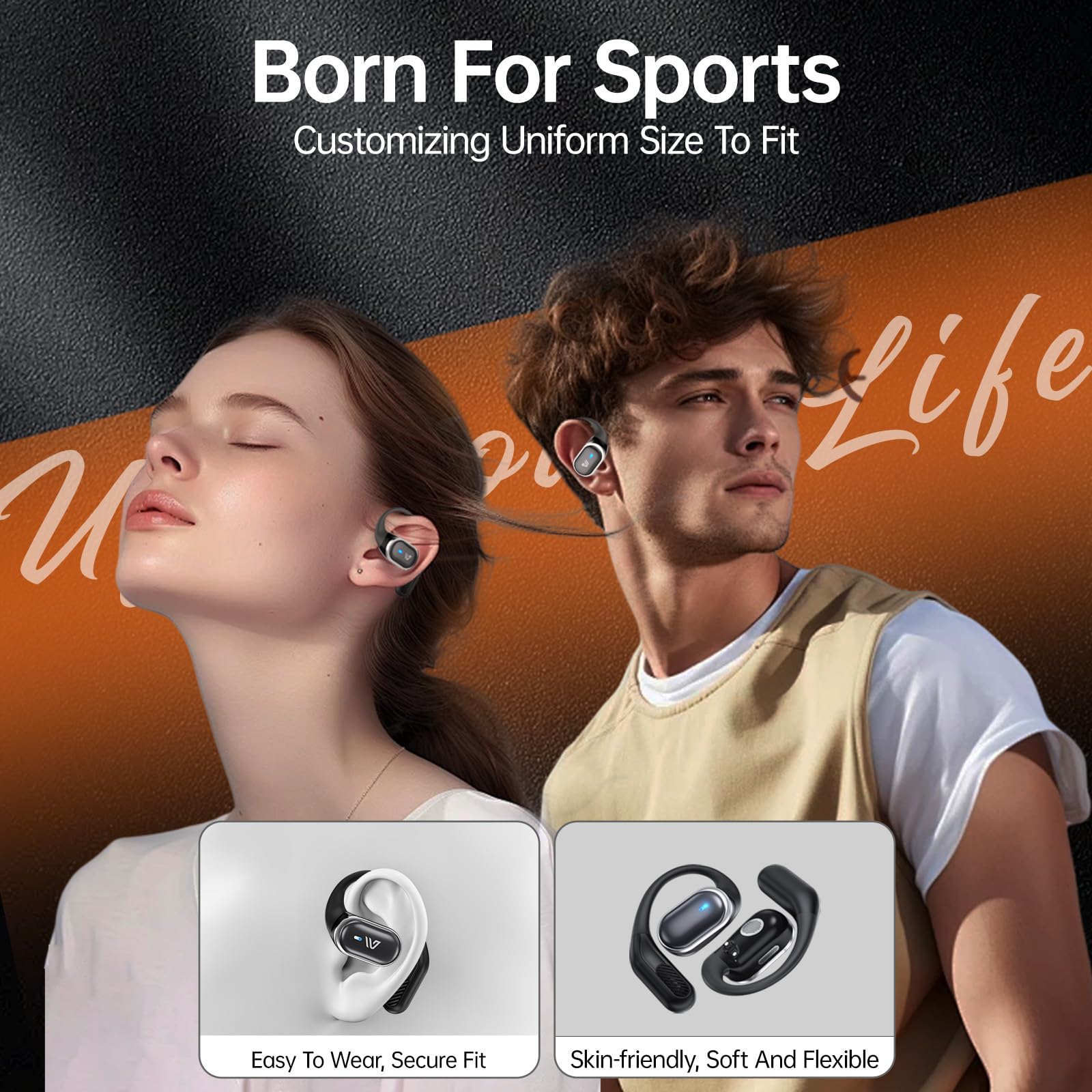 Weofly Outfits - Auricolari aperti, senza fili, Bluetooth 5.4, leggeri, con microfono, cancellazione del rumore, IPX7, impermeabili, per corsa, sport, esercizio (nero)